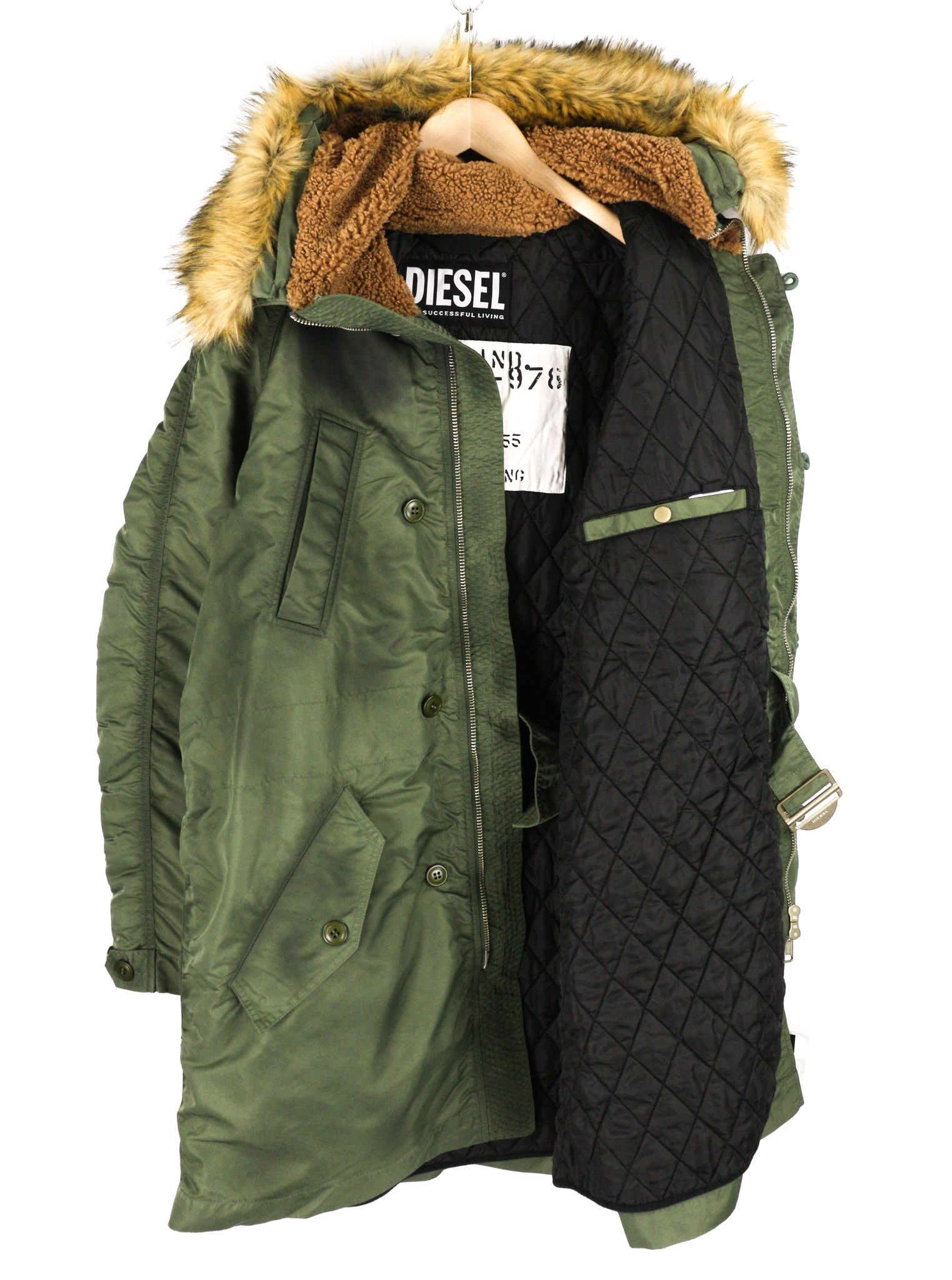 Diesel W-CLAUD L Oversized Washed Parka Faux Fur Hood Logo 40051 Size US L / EU 52-54 / 3 - 4 Thumbnail