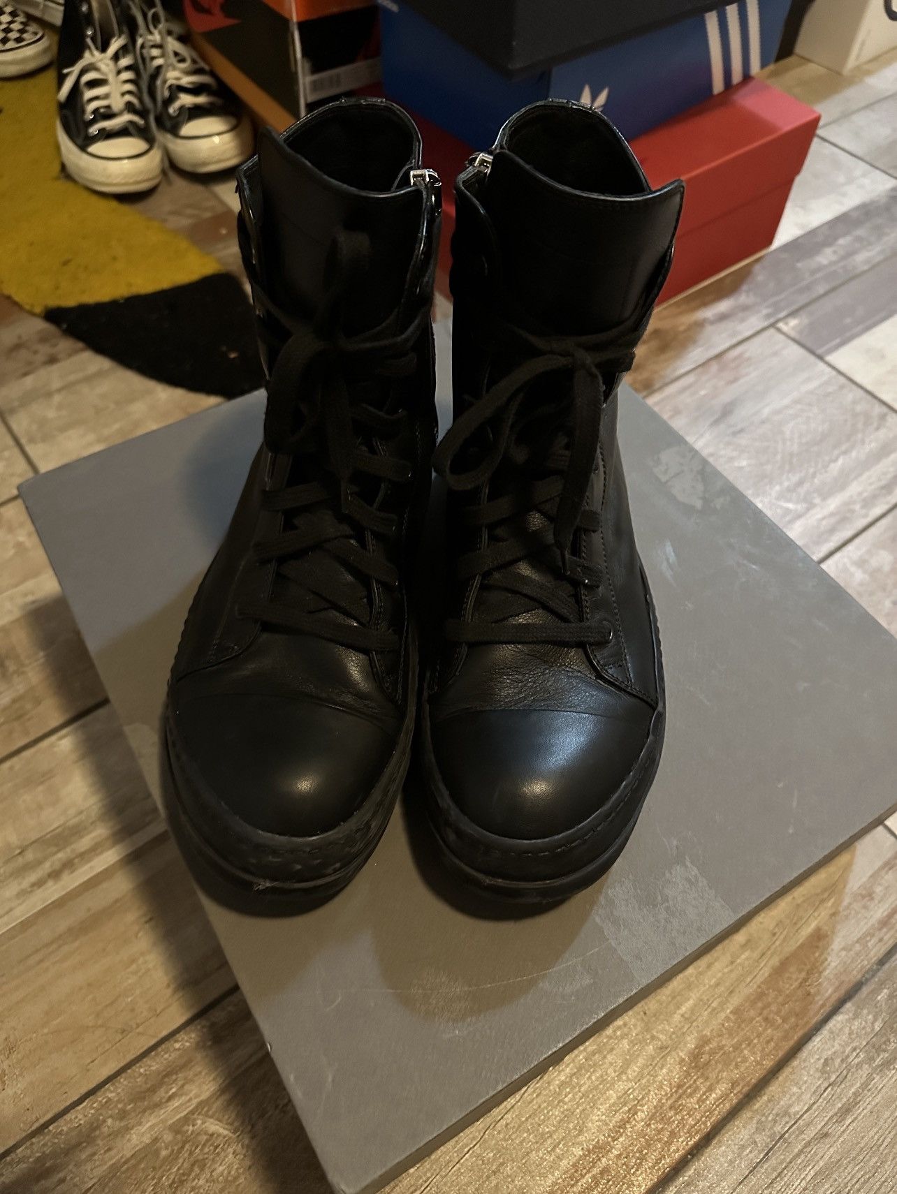 image of Triple Black Rick Owens Ramones Shoes, Men's (Size 8)
