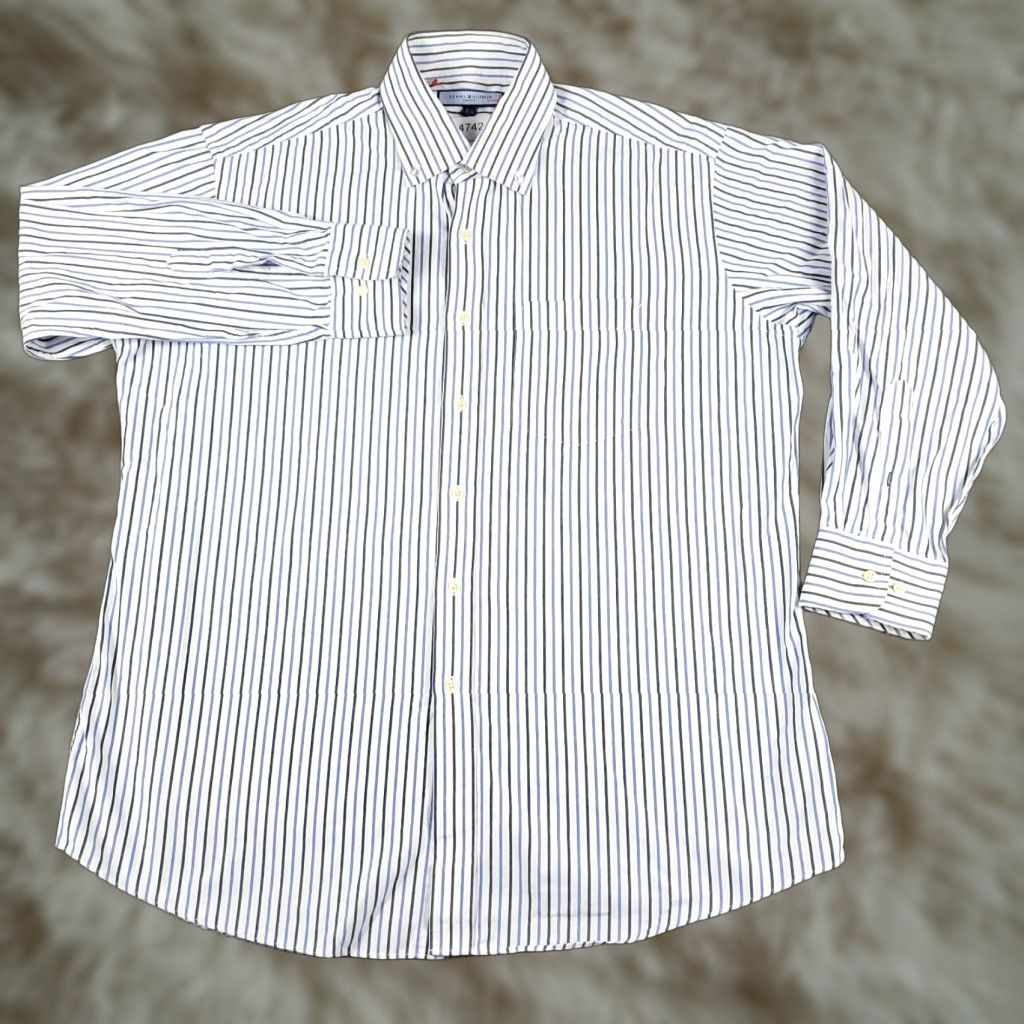 Tommy Hilfiger Tommy Hilfiger Shirt Mens Large Blue White Striped Casual Button Up Long Sleeve Size US L / EU 52-54 / 3 - 1 Thumbnail