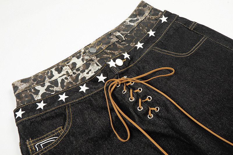 Jean American patchwork leopard print double-waist belt jeans Size US 32 / EU 48 - 3 Thumbnail