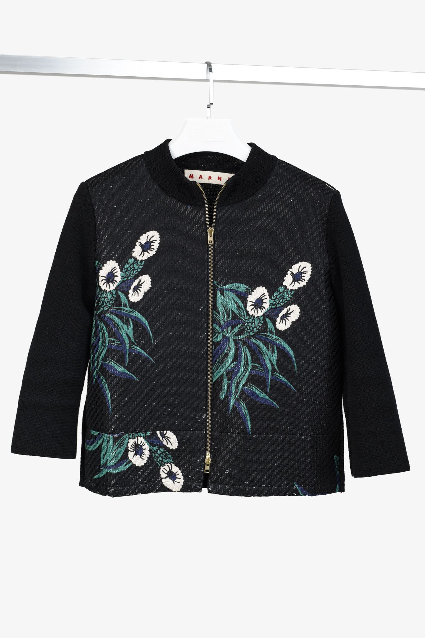 Marni Marni Resort 2015 Black Floral Graphic Knit Bomber Jacket Size XS / US 0-2 / IT 36-38 - 1 Thumbnail