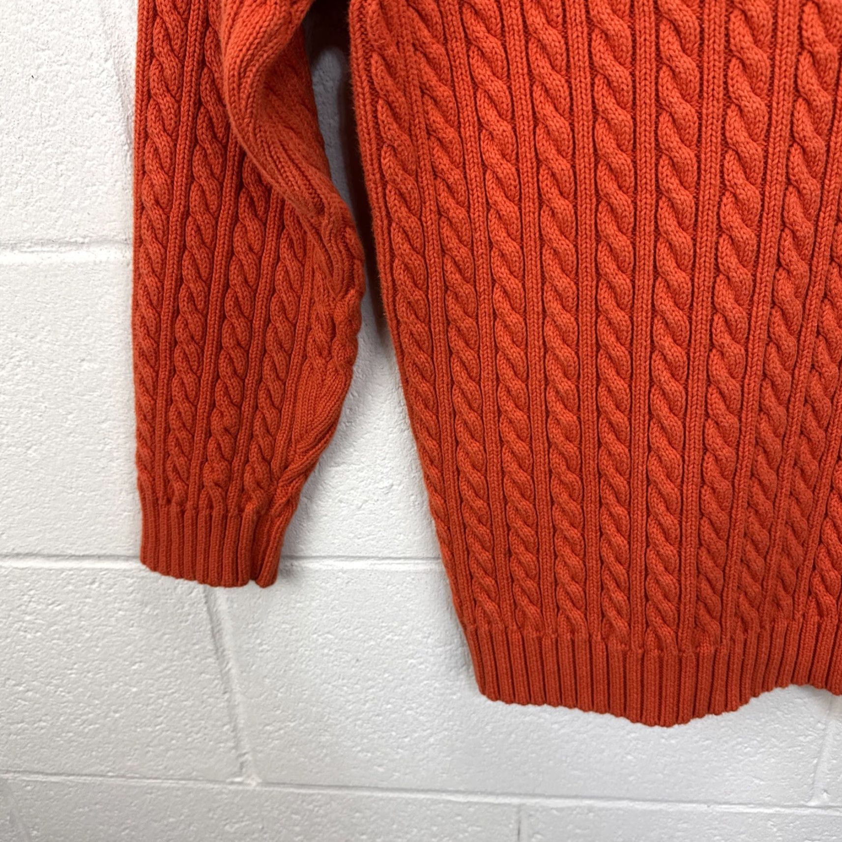 Ralph Lauren VINTAGE Lauren Ralph Lauren Sweater Womens XL Cable Knit Orange Crest Logo Crew Neck Long Sleeve Pullover 90s Preppy Classic Vintage All Seasons Women Size XL / US 12-14 / IT 48-50 - 5 Thumbnail