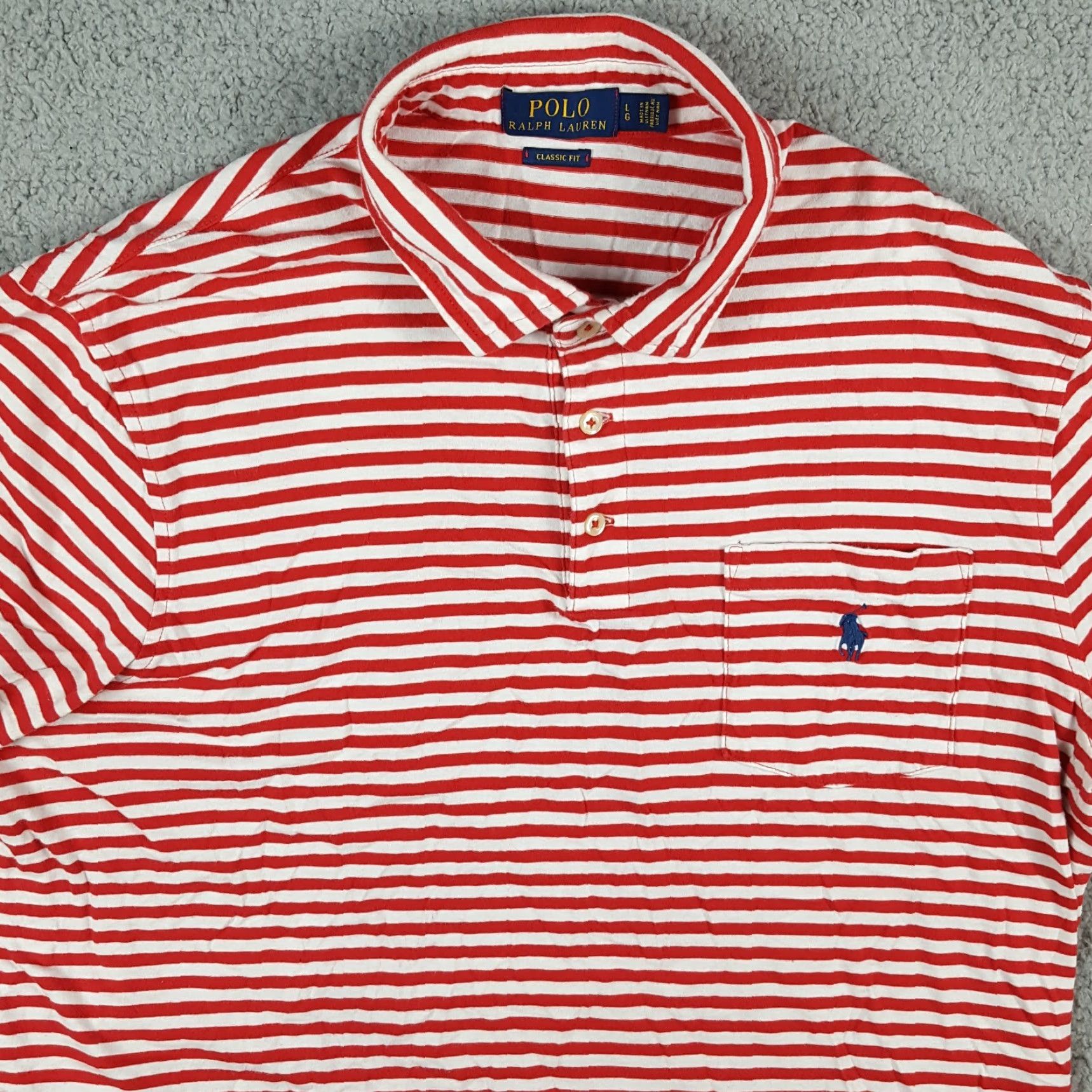 Polo Ralph Lauren Vintage Polo Ralph Lauren Men's Polo Shirt L Red Striped Pony Logo Preppy 90s Surf Grunge Size US L / EU 52-54 / 3 - 2 Thumbnail