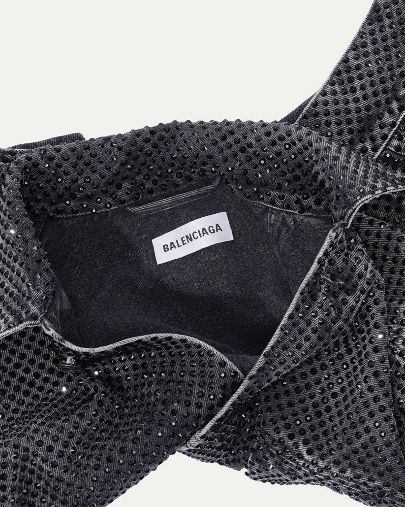 Balenciaga o1bcso1str0525 Asymmetric Jacket With Rhinestones in Black Size L / US 10 / IT 46 - 3 Thumbnail