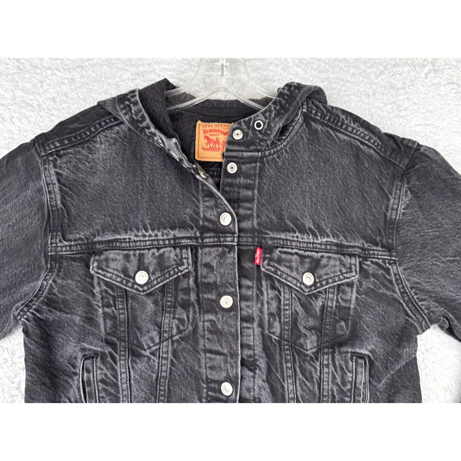 Levi's Levi's Jacket Womens Denim Black Cotton Hooded Short Sleeve - Regular Fit - Button Up - 80s 90s Classic - Womens Size 32" / US 10 / IT 46 - 4 Thumbnail