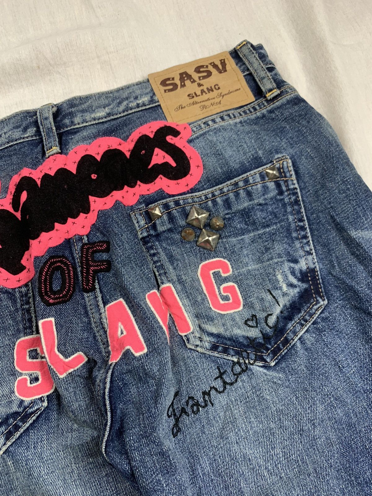 If Six Was Nine × Japanese Brand × Le Grande Bleu (L.G.B.) Rna Slang Studded Distressed Flared Pants Size US 31 - 7 Thumbnail