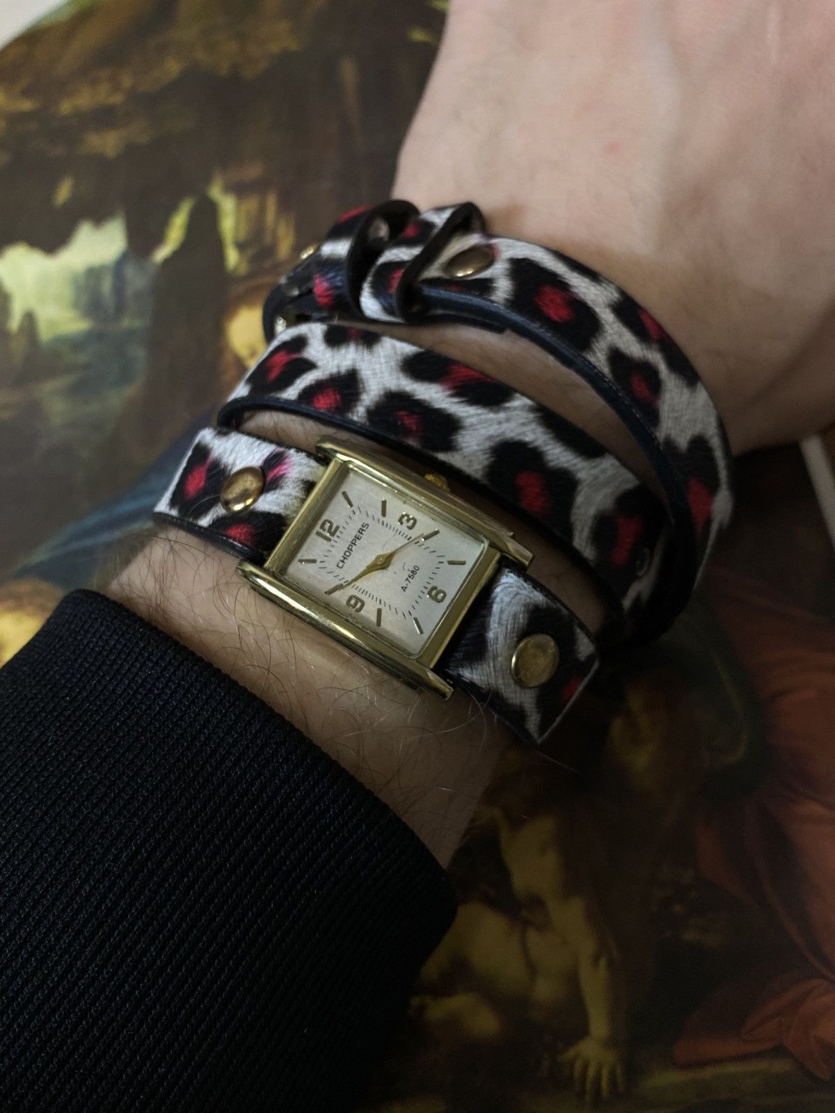 Japanese Brand Choppers Leopard Wrap Bracelet Watch Gold Tank Face Size ONE SIZE - 2 Thumbnail