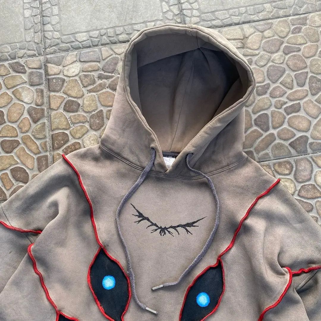 Japanese Brand × Vintage Gothic Punk Eye Pattern Patchwork Hoodies Size US S / EU 44-46 / 1 - 3 Thumbnail