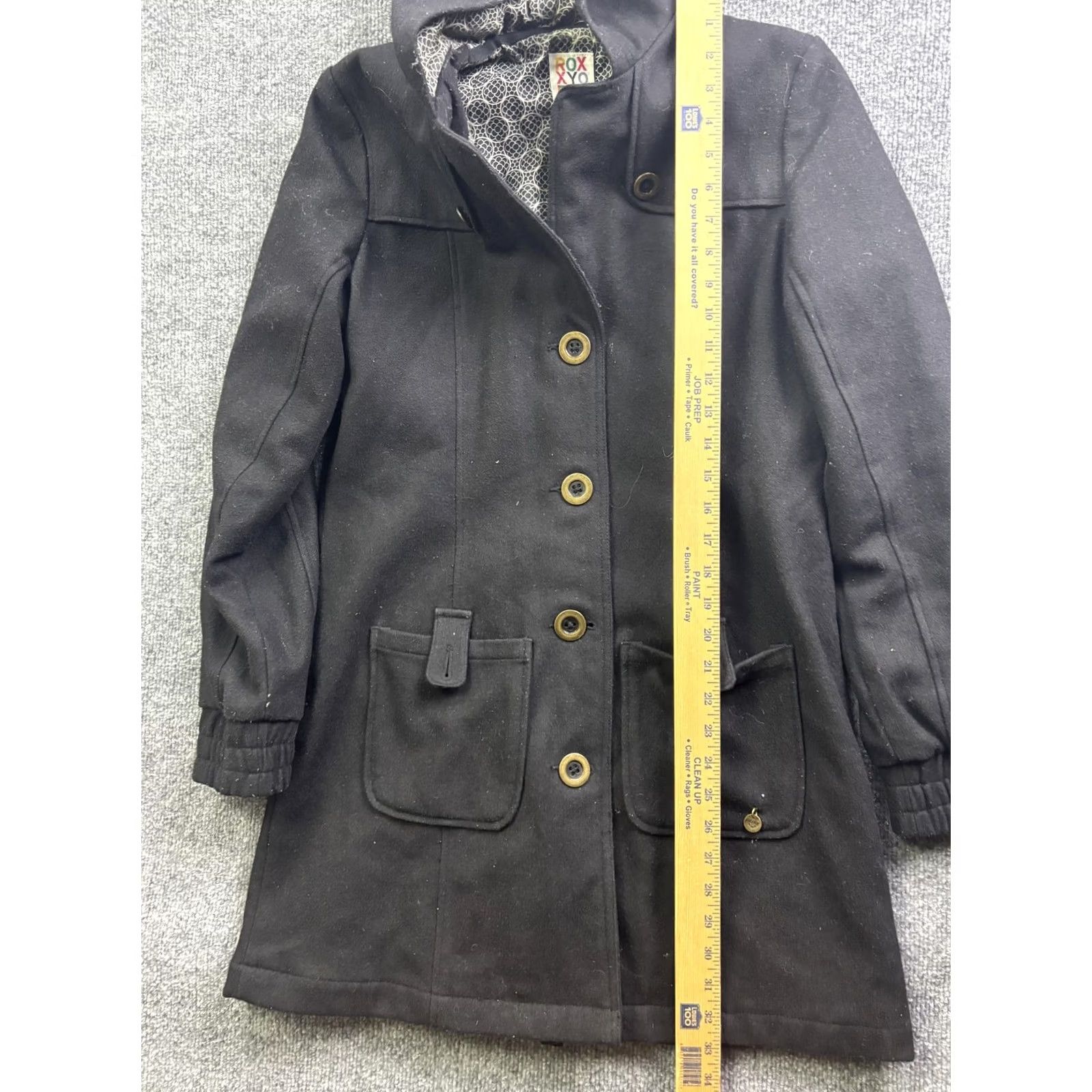 Vintage Roxy Coat Womens M Black Hooded Lined Wool-Blend Mid-Length Pockets Button Parka Jacket/Coat Casual Travel Mens Womens Girls Boys Size M / US 6-8 / IT 42-44 - 4 Thumbnail