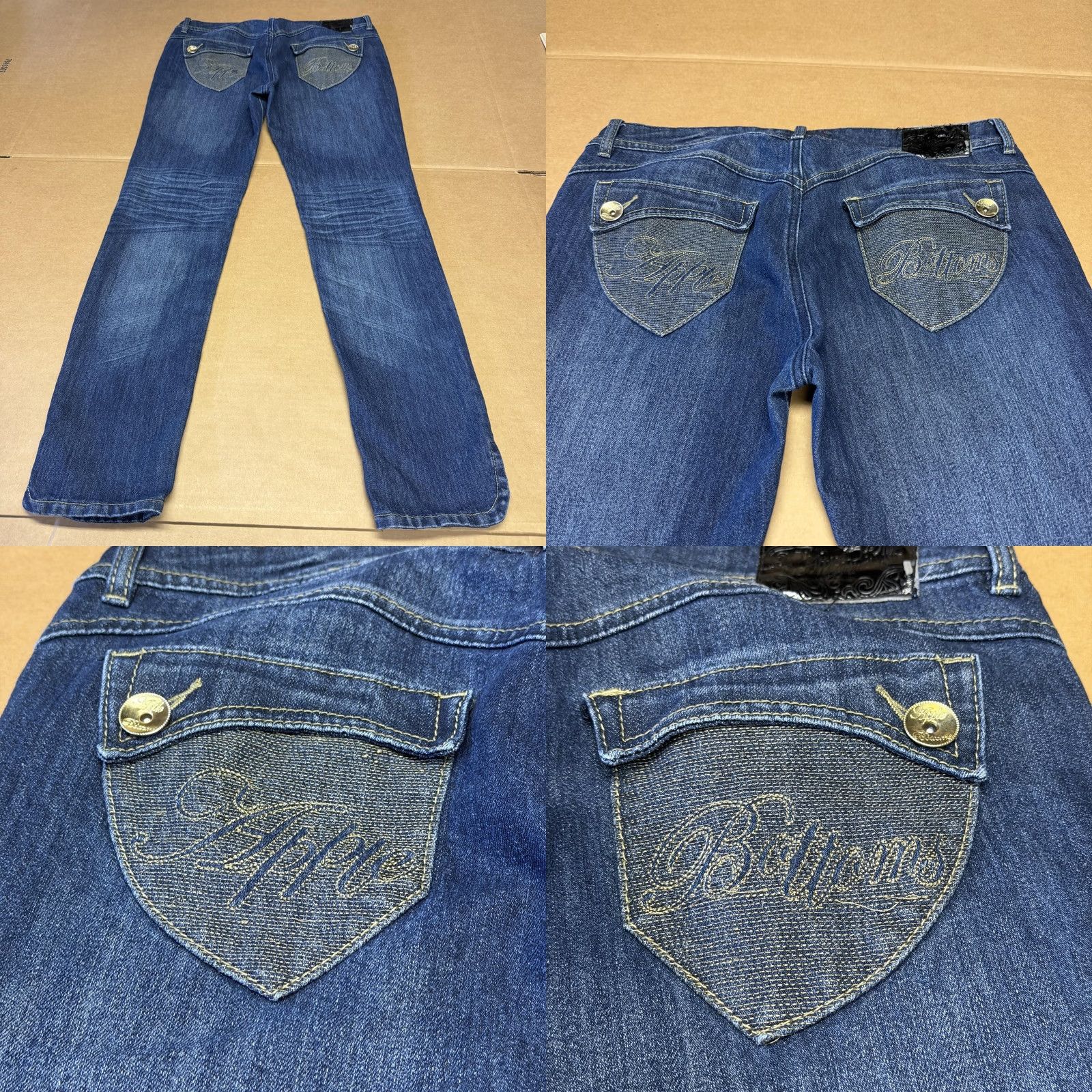Vintage Apple Bottoms Jeans Juniors 13/14 Blue Low Rise Slim Straight Distressed Stretch Denim Jeans Size 34" / US 12 / IT 48 - 10 Thumbnail