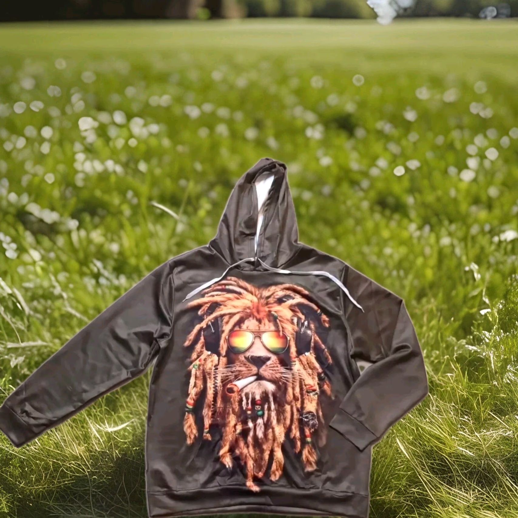 Vintage Bob Marley Smoking Joint Hoodie Rasta One Love Lion Sweatshirt XL Unisex Graphic Print Hooded Pullover Green Polyester Long Sleeve Fashion Size US XL / EU 56 / 4 - 3 Thumbnail