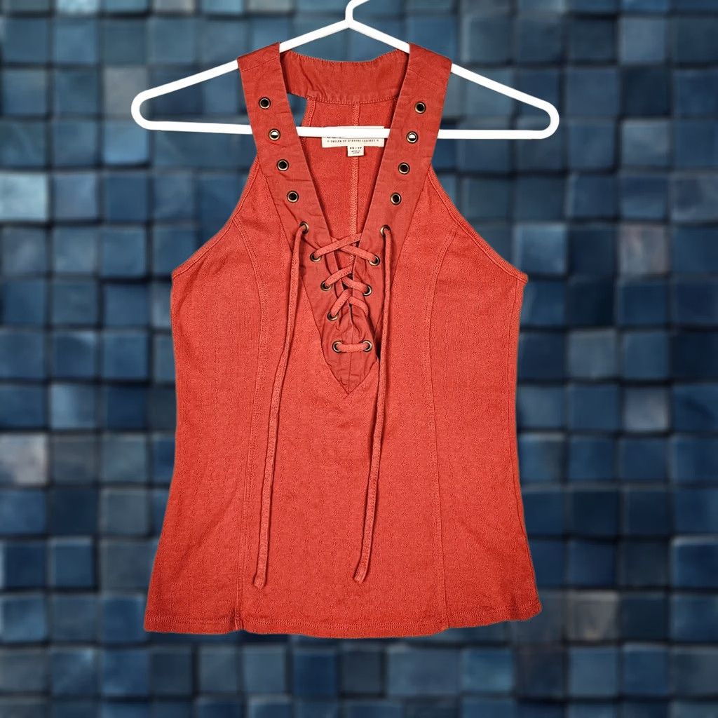 Vintage Lambert Tank Top XS Red V-Neck Cotton Blend Sleeveless Women's Regular Fit Shirt Tank Size XS / US 0-2 / IT 36-38 - 1 Thumbnail