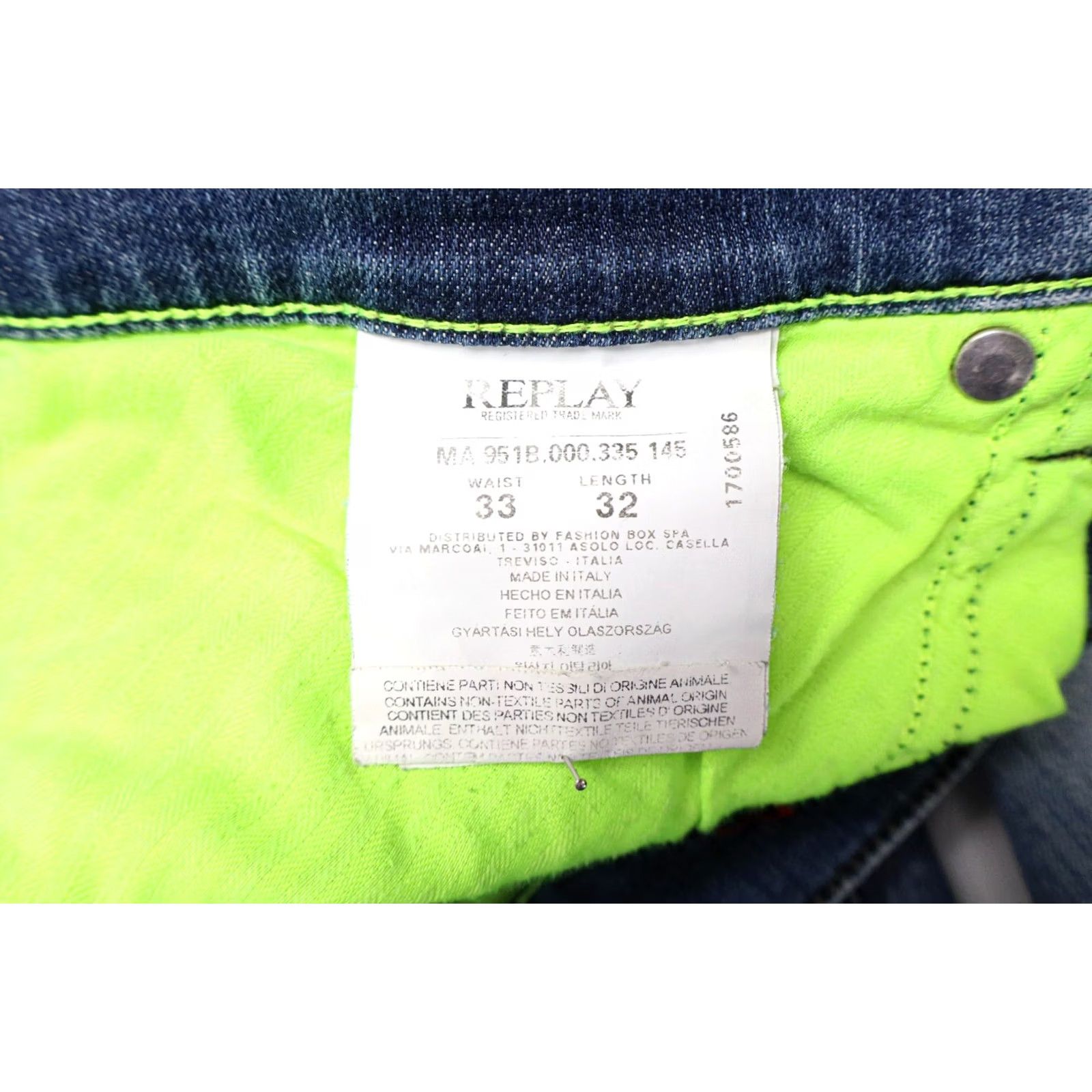 Replay REPLAY Slimpar Jeans Men's W33/L32 Slim Fit Faded Whiskered Blue Denim Zip Fly Size US 33 - 6 Thumbnail