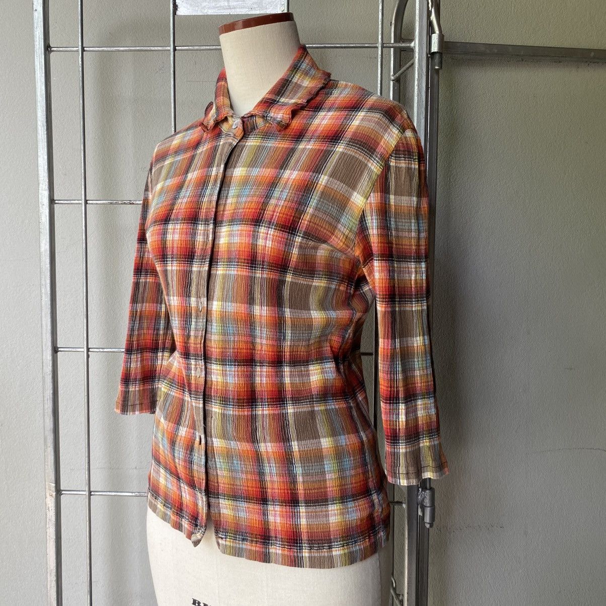 Tsumori Chisato Tsumori Chisato Brown Red Plaid Button Shirt Size XS / US 0-2 / IT 36-38 - 16 Thumbnail