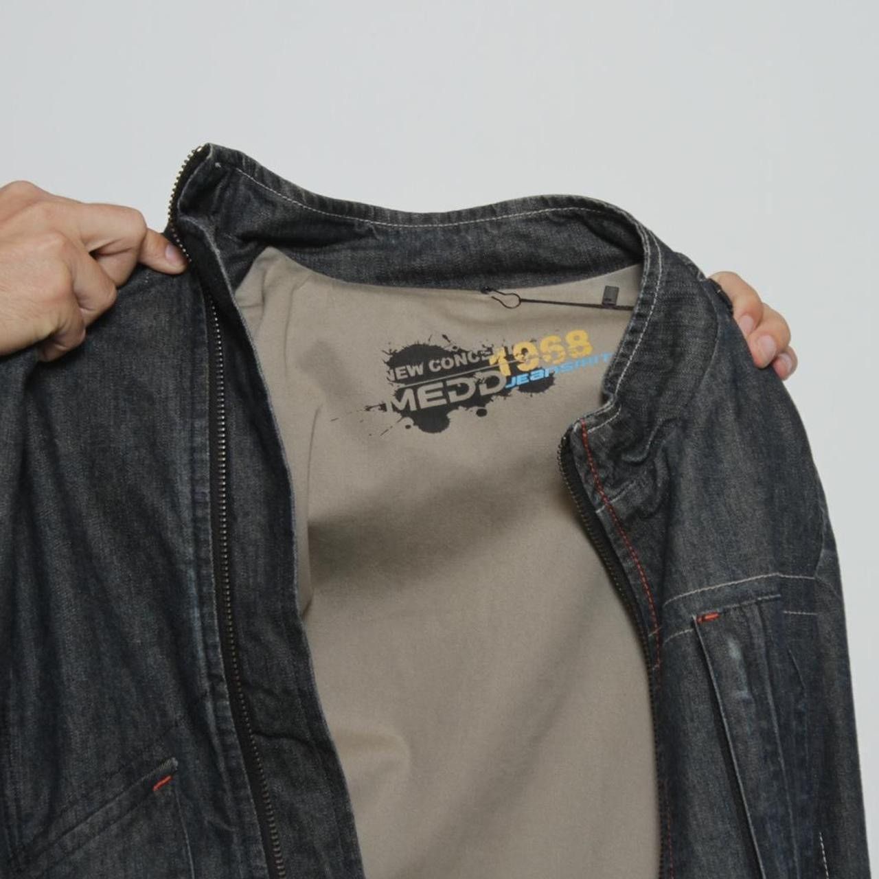 Vintage BLUE DENIM TECHNICAL ASYMMETRICAL ZIP UP MOTO JACKET Size US L / EU 52-54 / 3 - 5 Thumbnail