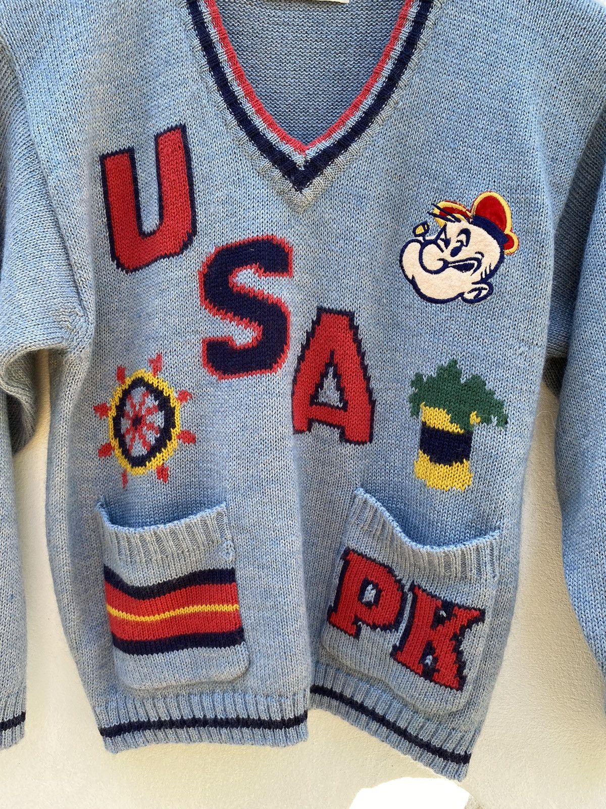 Designer × Vintage POPEYE Gray V-Neck Sweater Size L / US 10 / IT 46 - 10 Thumbnail