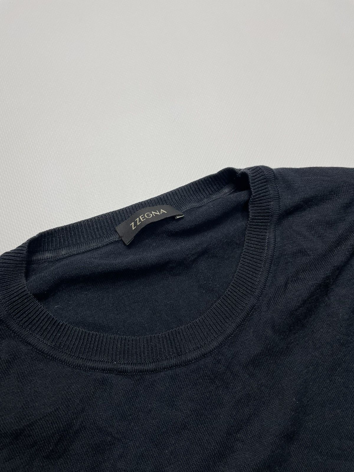 Z Zegna Z Zegna Navy Striped Wool & Silk Crewneck Sweater Size M Size US M / EU 48-50 / 2 - 2 Thumbnail