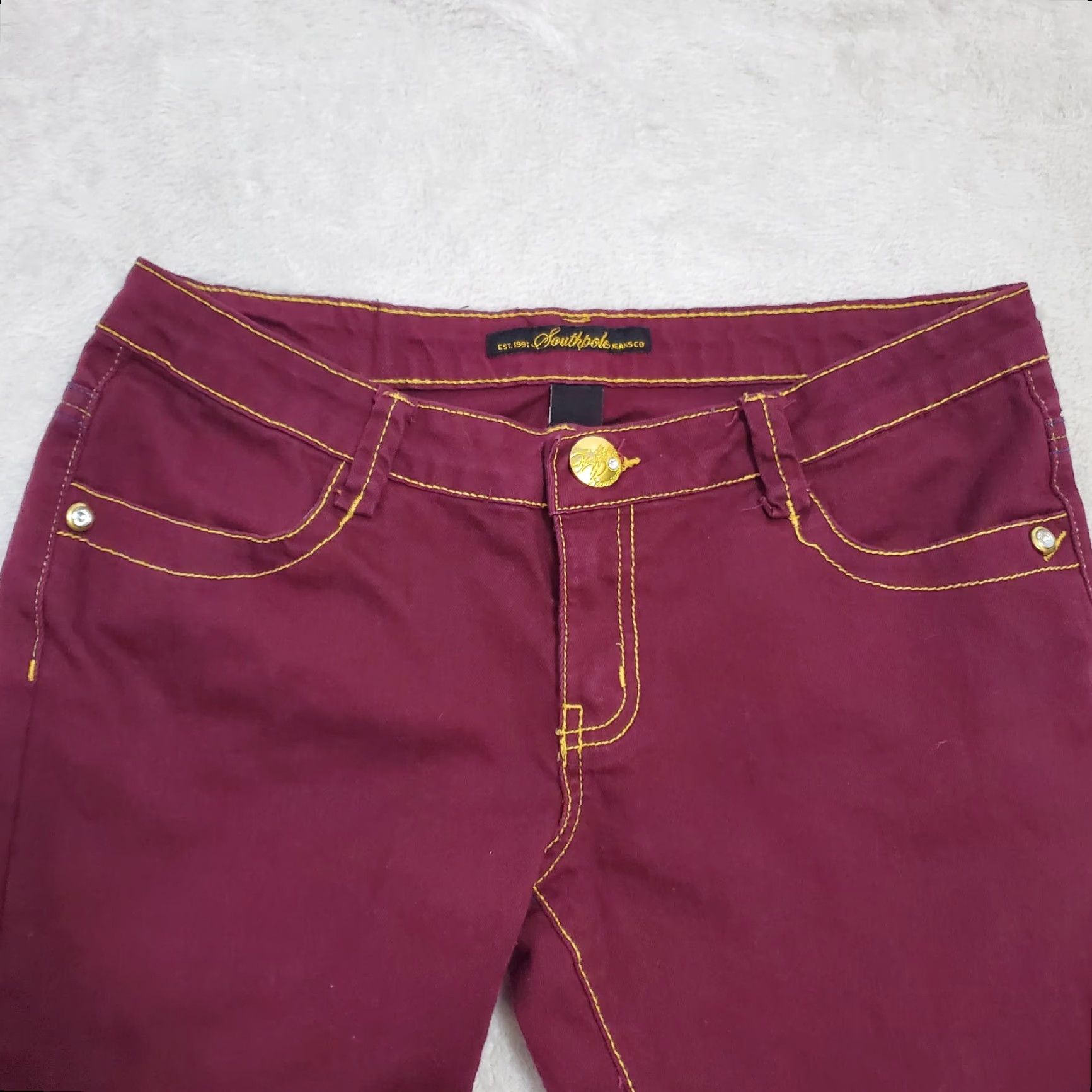 Southpole Southpole Jeans Women 7 Burgundy Low Rise Skinny Embroidered Stretch Pockets 90s Size 28" / US 6 / IT 42 - 5 Thumbnail