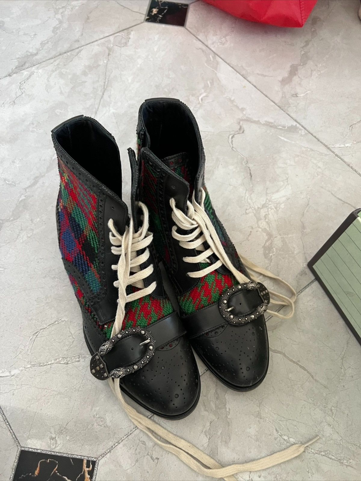 Gucci Queercore Tartan Tweed Brogue Dionysus Buckle Boots 42 Grailed