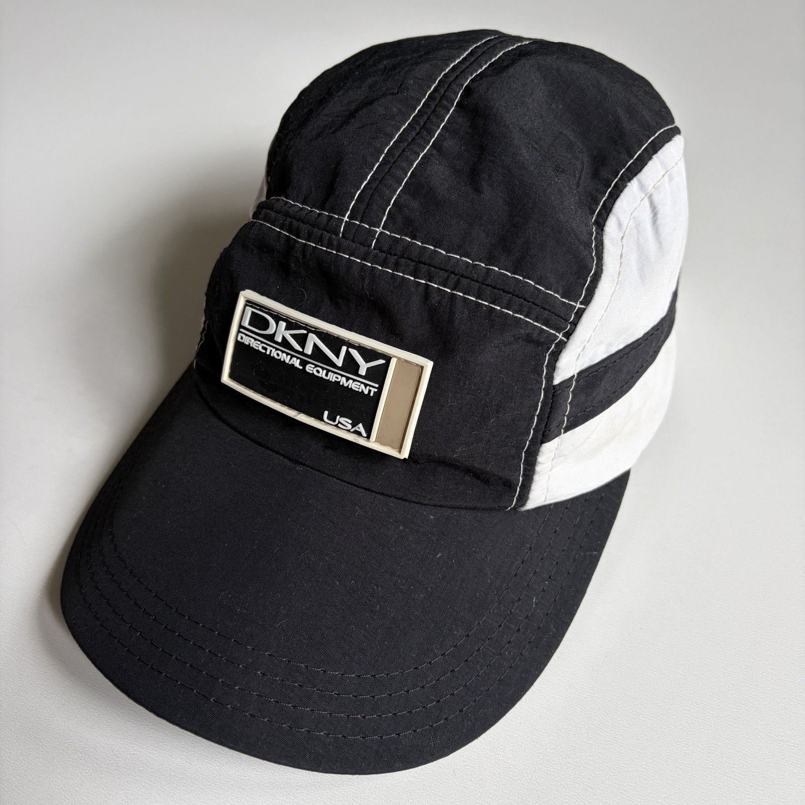 DKNY × Vintage Vintage 90s DKNY USA Pull String 5 Panel Hat Black White Size ONE SIZE - 2 Thumbnail