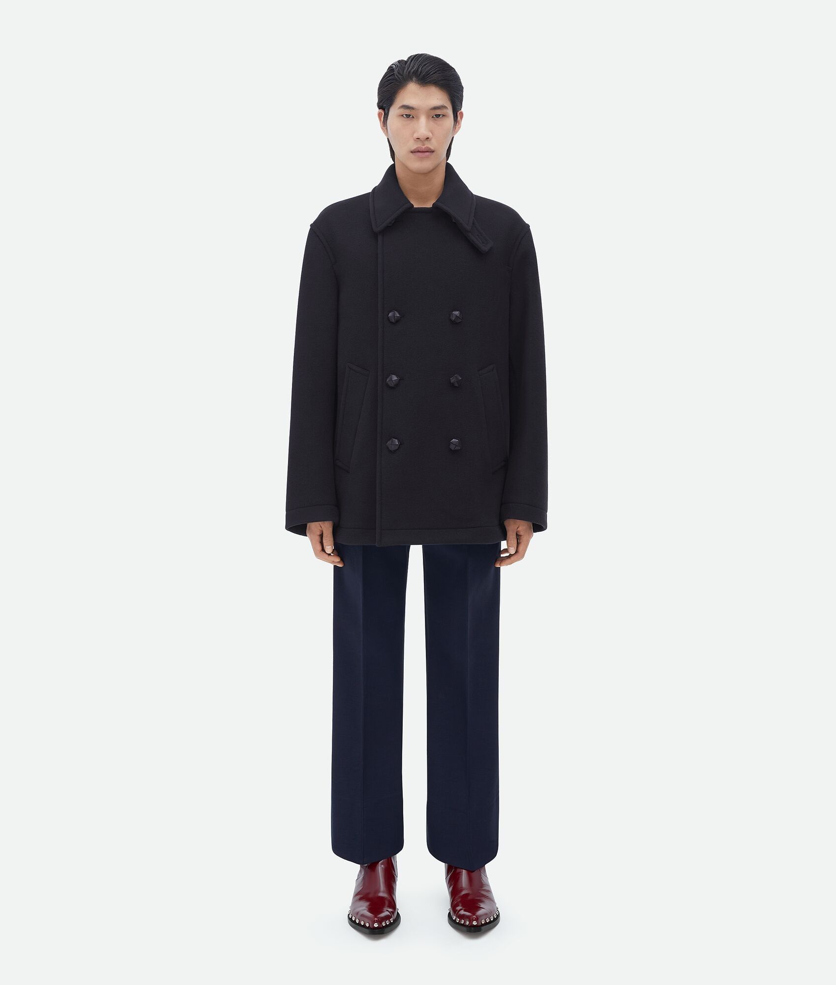 Bottega Veneta o1n1vont0125 Wool And Cashmere Peacoat in Navy Size US L / EU 52-54 / 3 - 1 Thumbnail