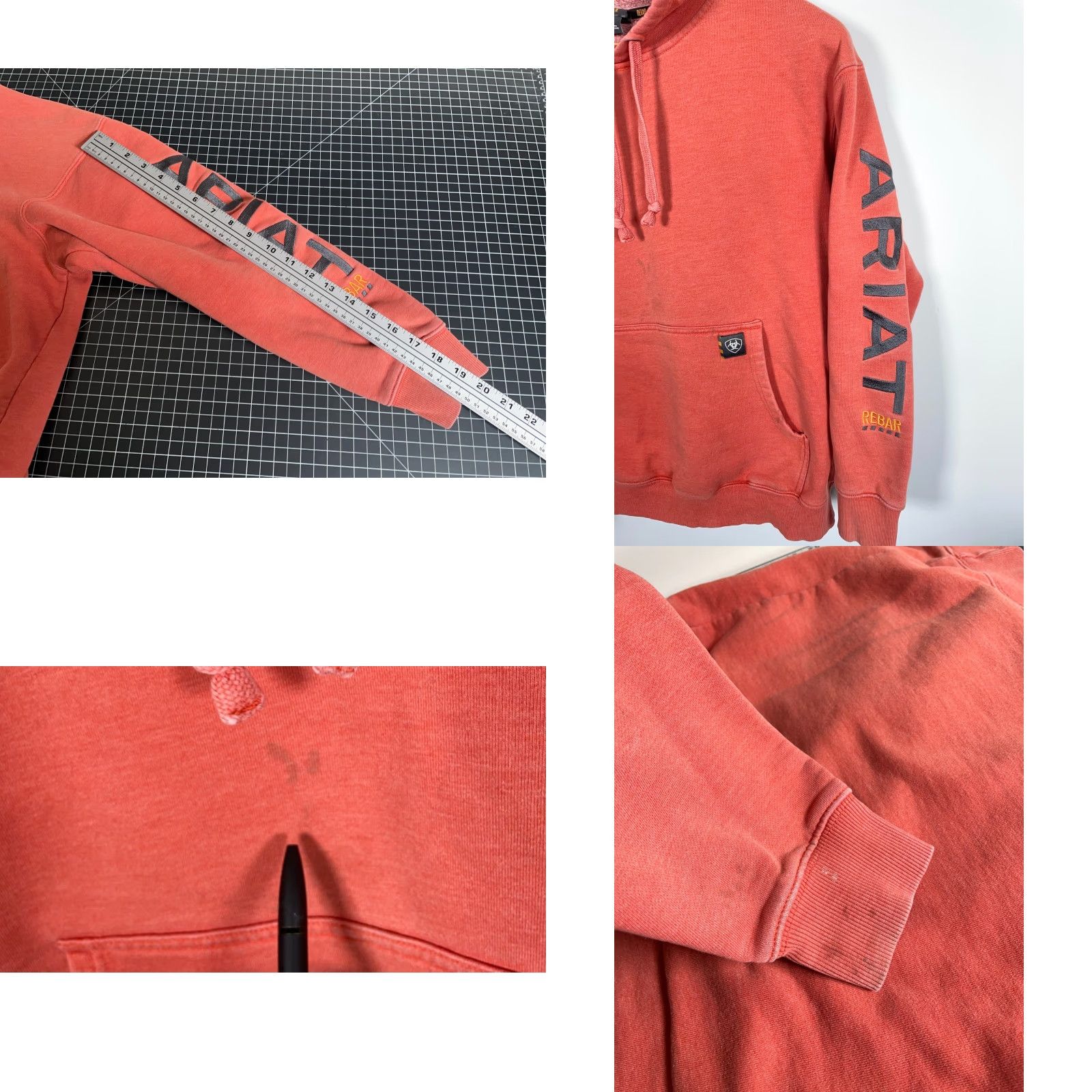 Ariat Ariat Rebar Hoodie Men's Medium Faded Red Orange Sweatshirt Embroidered Cotton Polyester Fleece Size US M / EU 48-50 / 2 - 8 Thumbnail