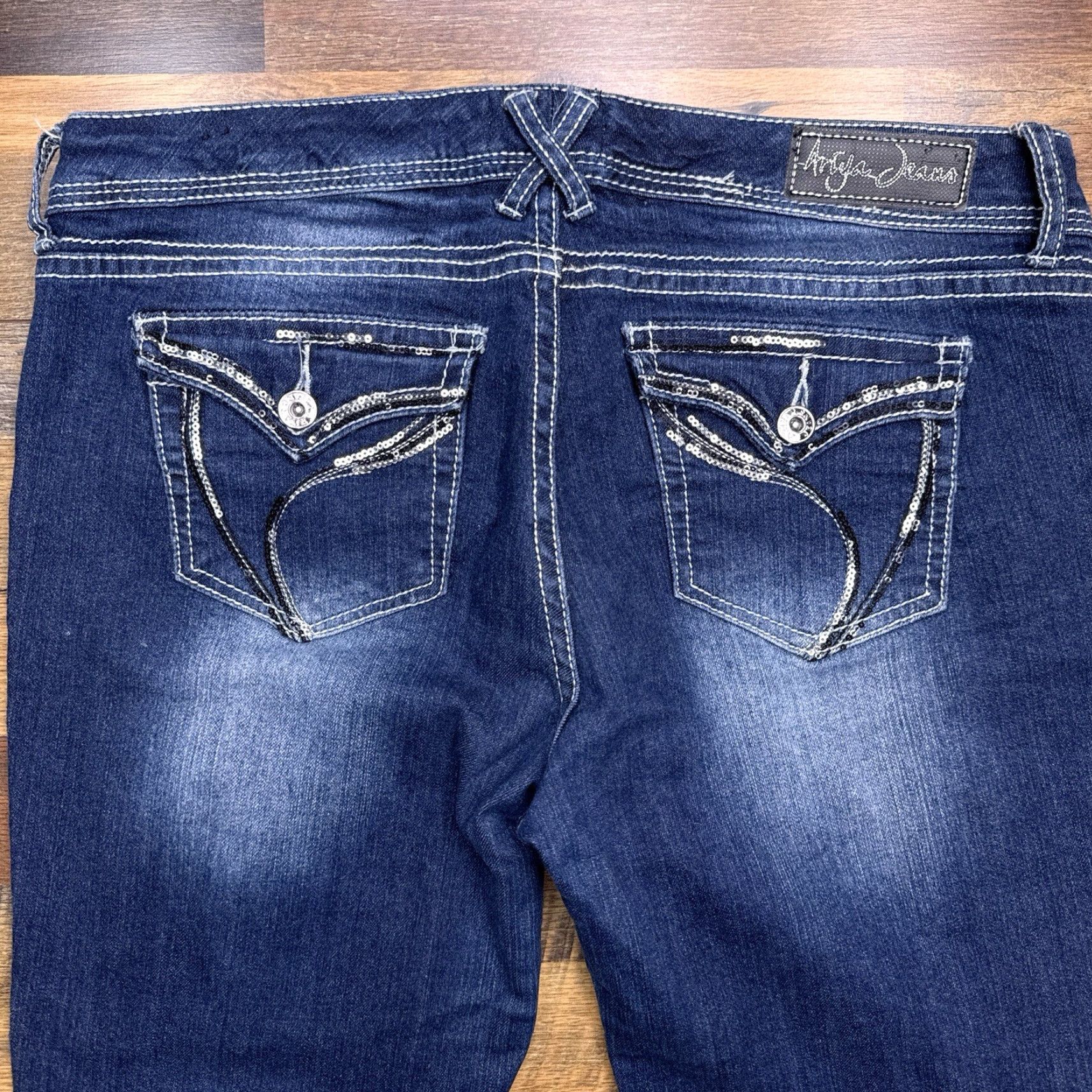 Vintage Ariya Jeans Jeans Distressed Sequin Mid Rise Stretch 5-Pocket Denim 34 (Juniors) Blue Womens Boys, Girls? Size 34" / US 12 / IT 48 - 7 Thumbnail