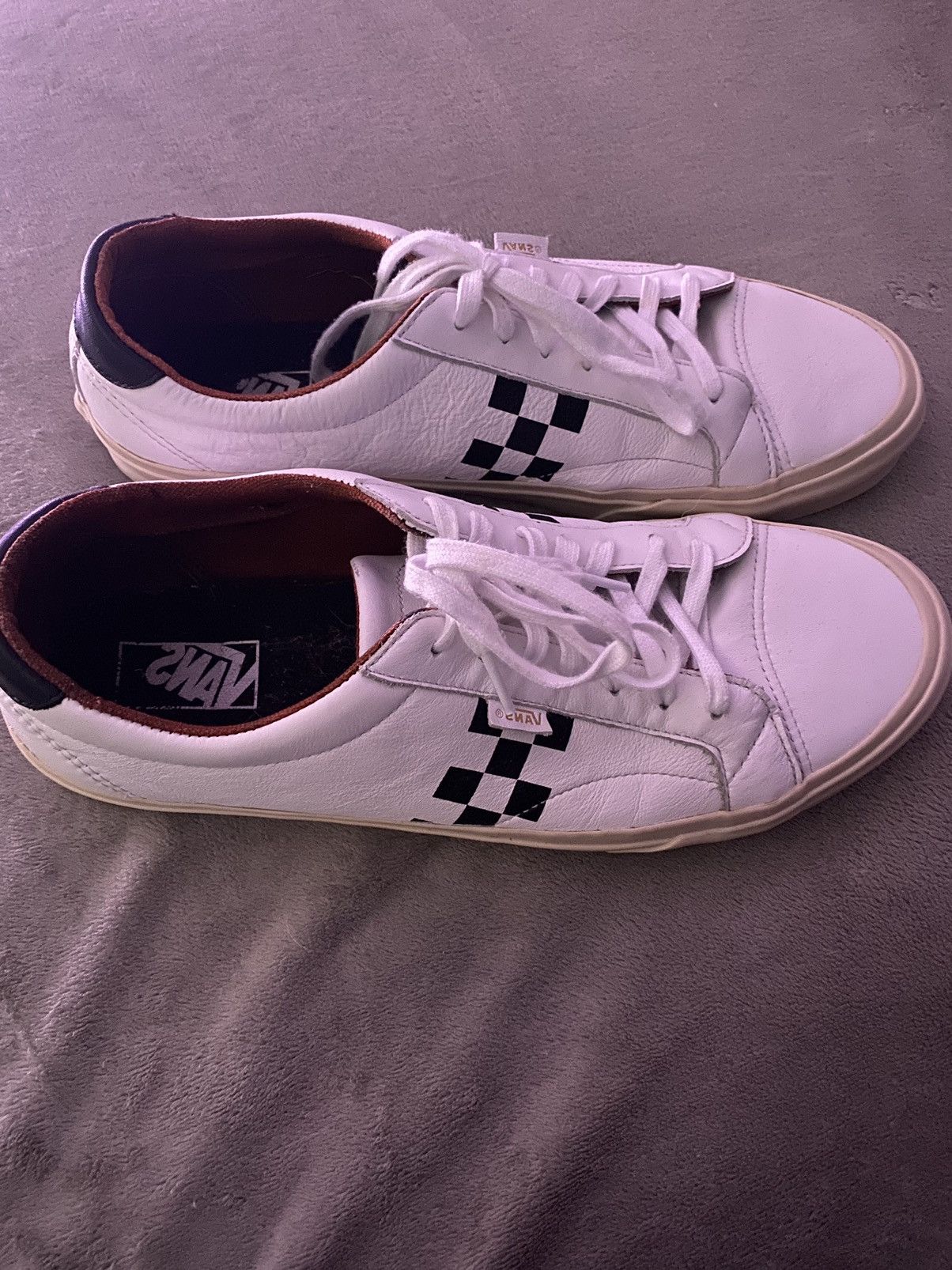 Vans Vans Authentic Checkered Strip White Leather Low Shoes Size US 13 / EU 46 - 2 Thumbnail