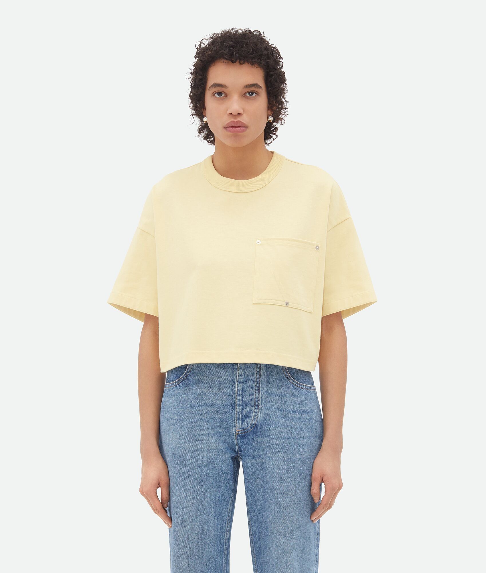 Bottega Veneta o1bcso1str0725 Jersey Cropped T-Shirt With V Pocket Size L / US 10 / IT 46 - 1 Thumbnail