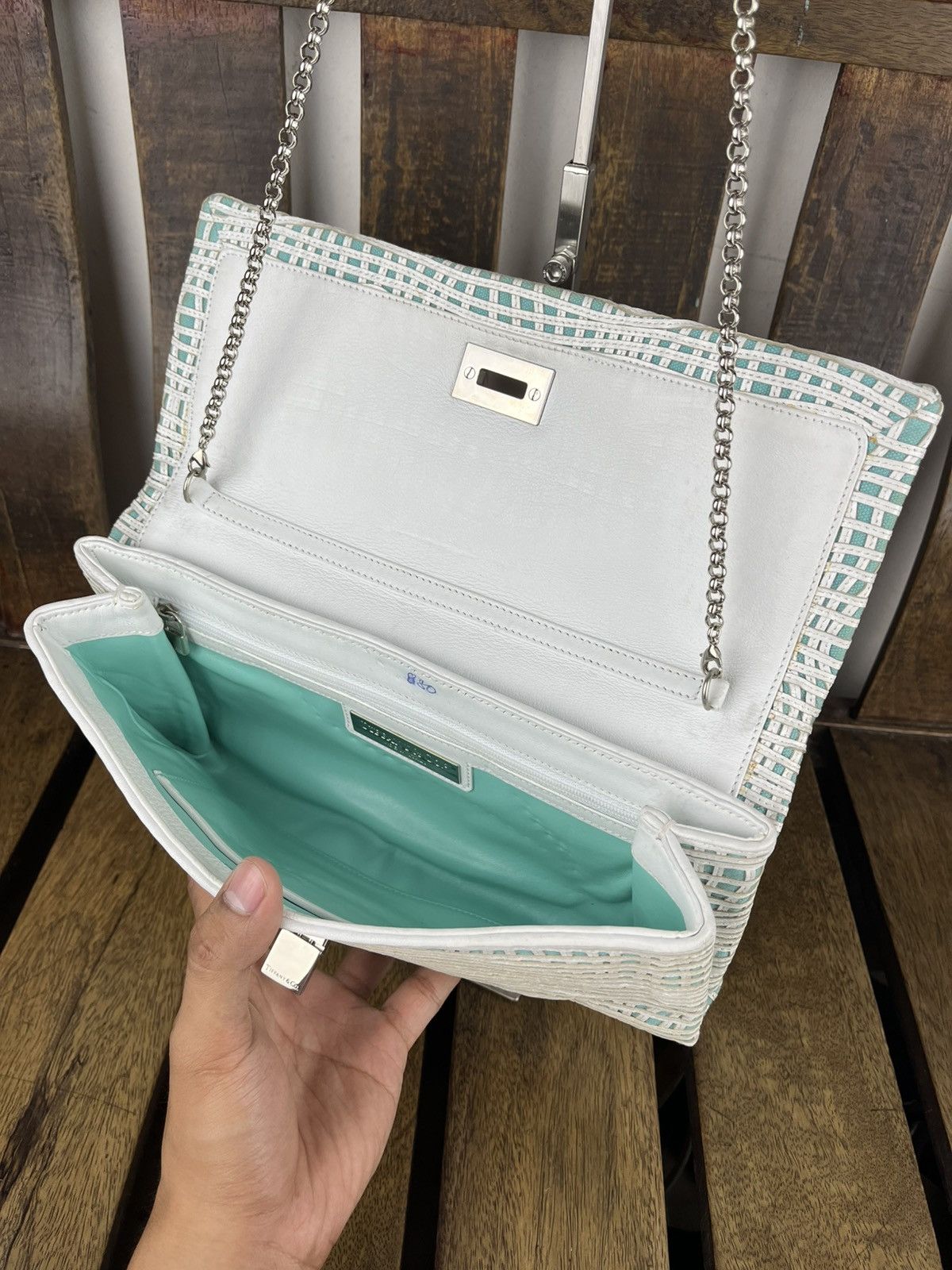 Designer × Tiffany & Co. Tiffany & Co Latice On Linen Flip Lock Shoulder / Clutch Bag Size ONE SIZE - 14 Thumbnail