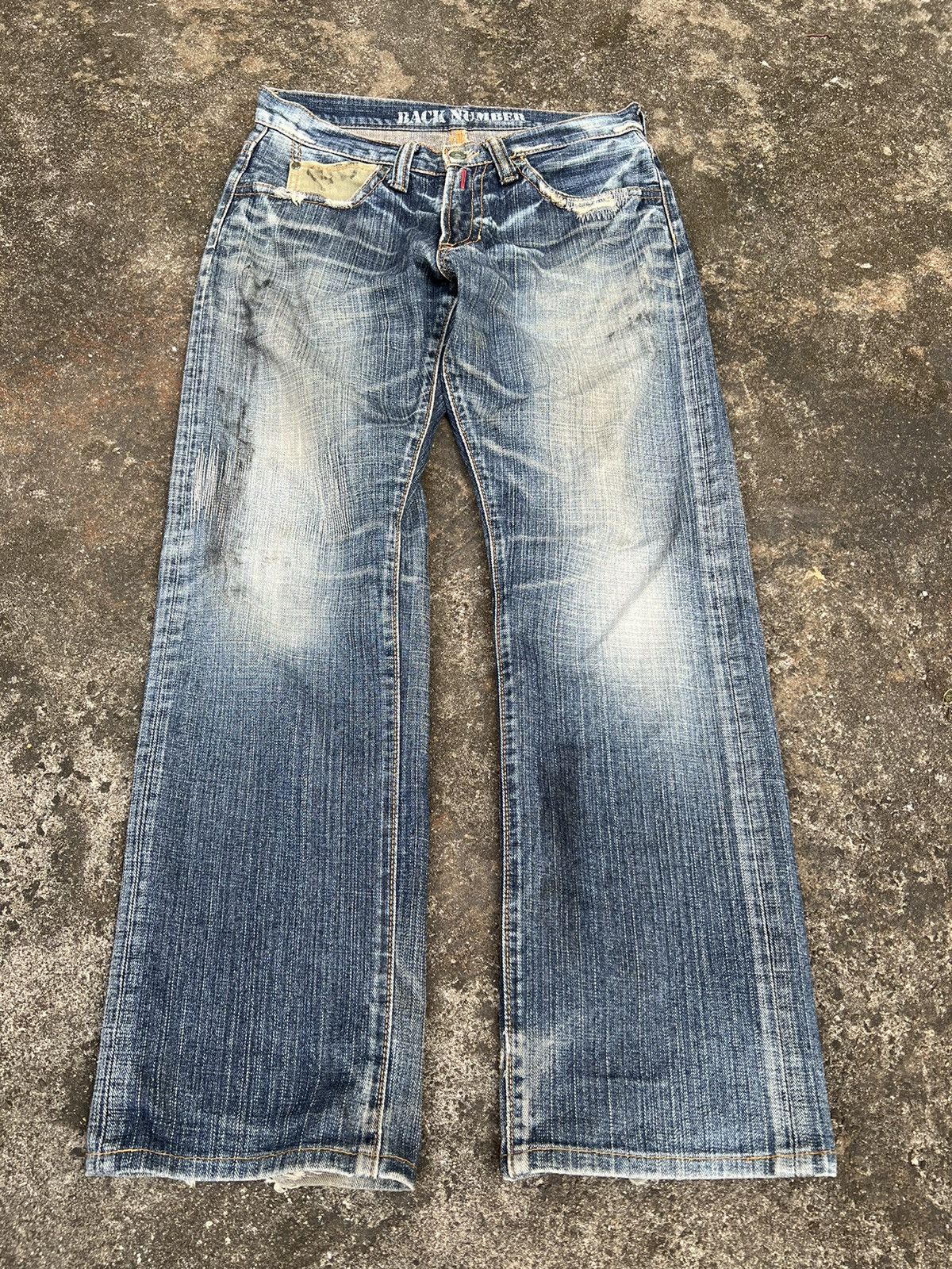 Japanese Brand × Vintage VINTAGE BACK NUMBER DISTRESSED JEANS Size US 31 - 1 Thumbnail