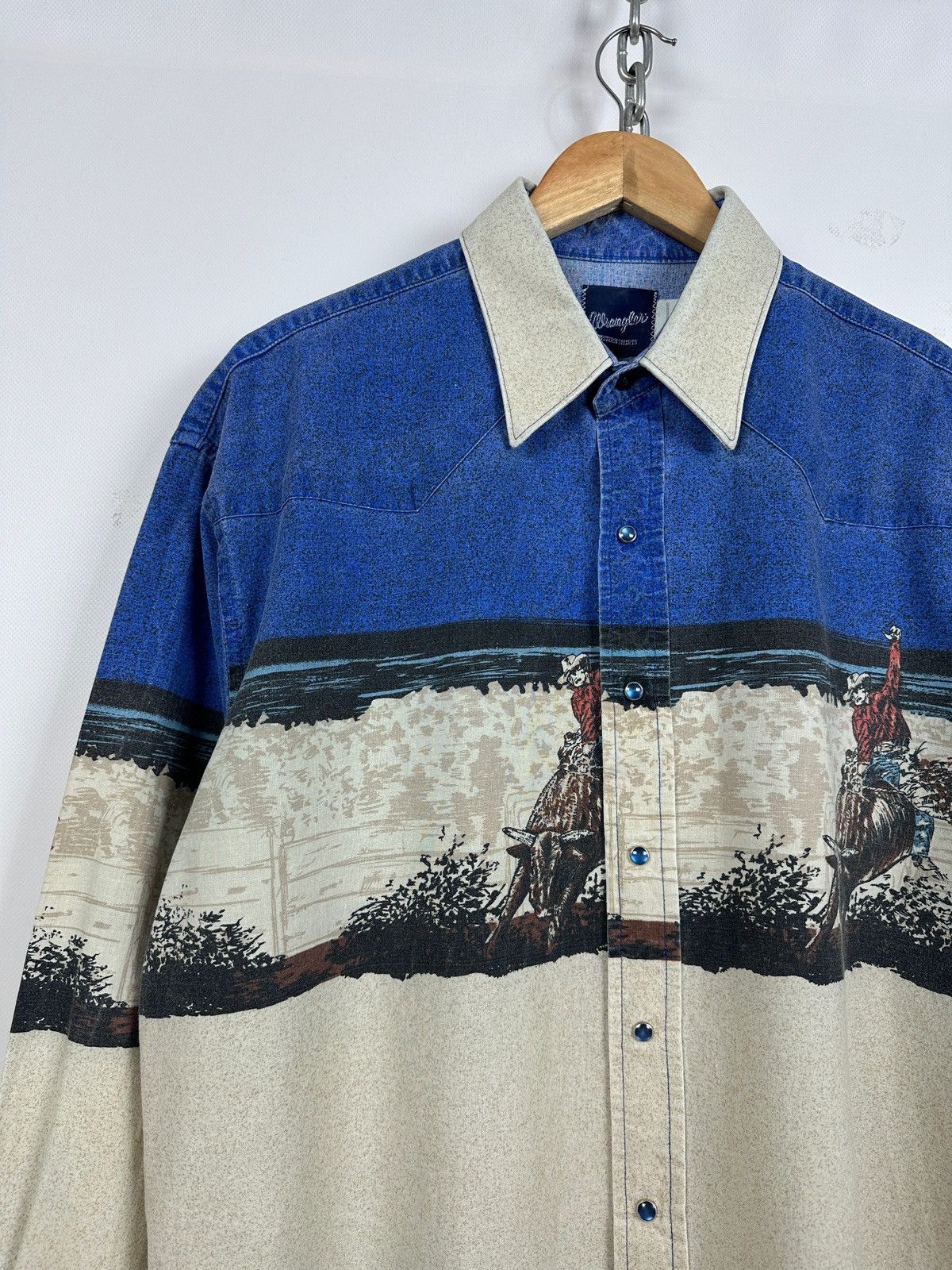 Vintage Vintage Wrangler Western Pearl Snap Horses Rodeo Shirt Size US XL / EU 56 / 4 - 5 Thumbnail