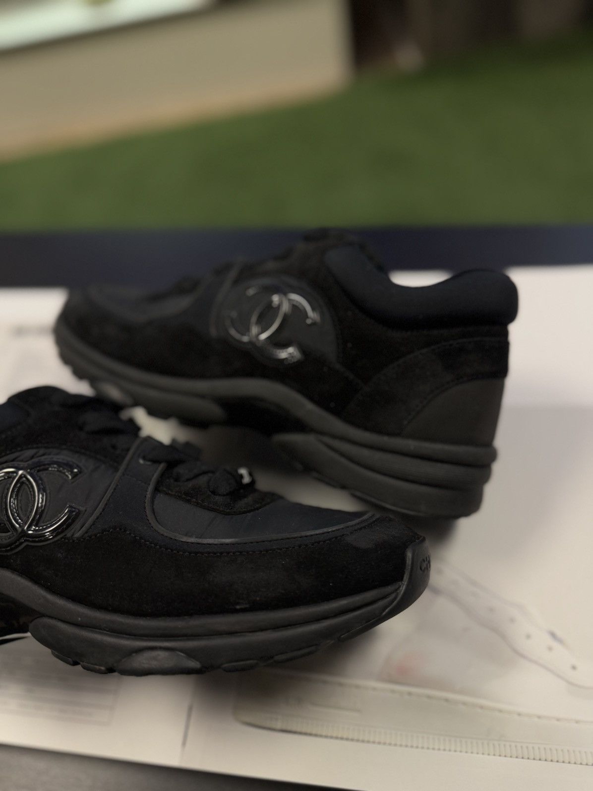 Chanel 38EU/8US - Chanel Interlocking CC Logo Suede Trainer Shoes Size US 8 / IT 38 - 4 Thumbnail