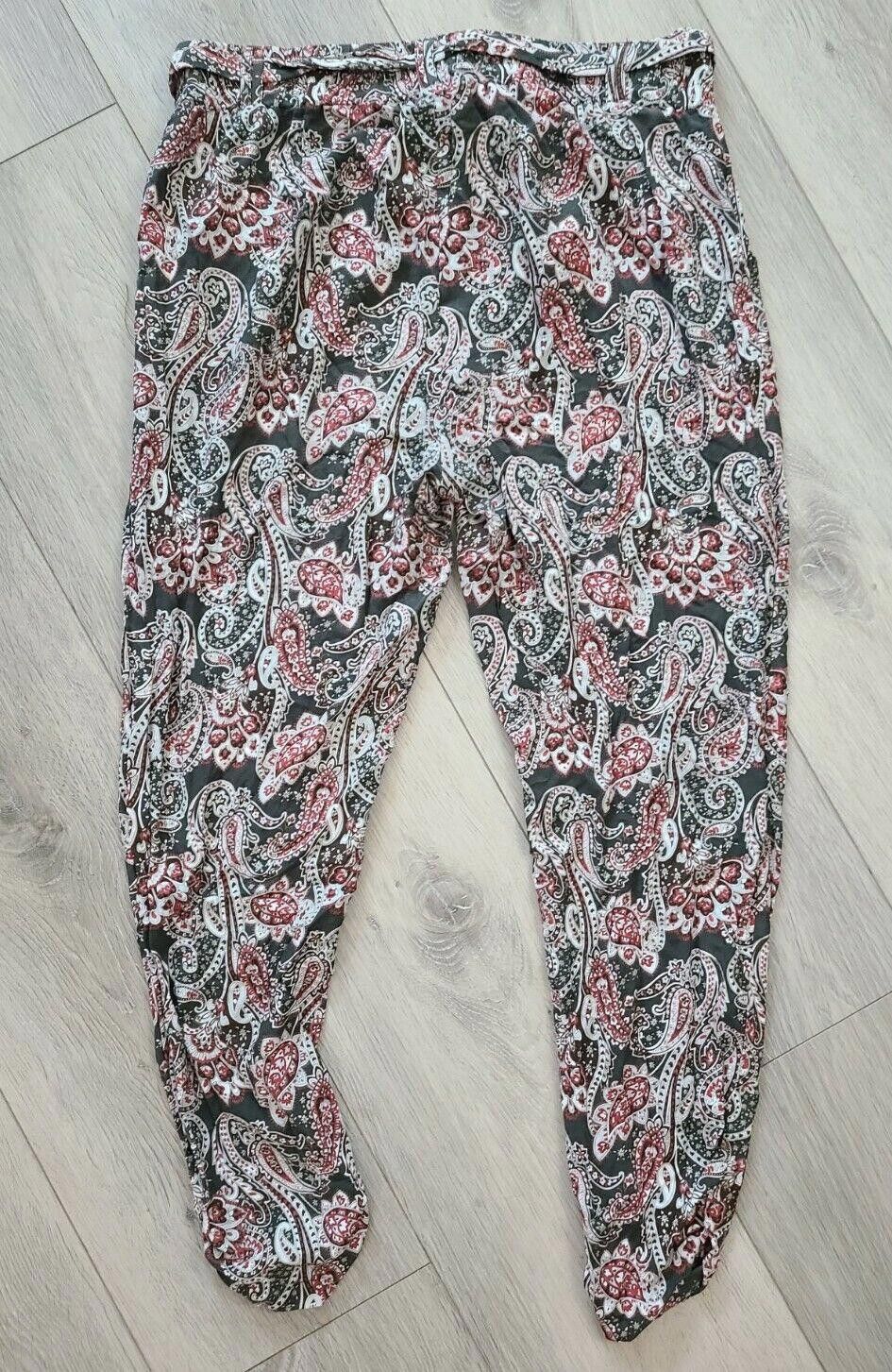Designer One 5 One Pants Large Green Pink Paisley Boho Hippie jogger Size 36" / US 14 / IT 50 - 2 Thumbnail