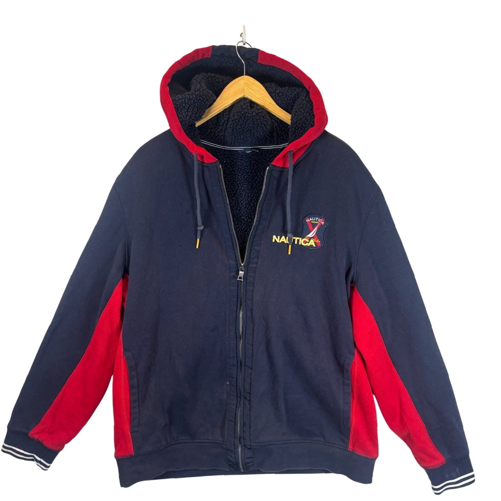 Nautica Nautica Full Zip Hoodie Sweatshirt XL Unisex Adults Blue Red Sherpa Lined Fleece Logo 90s Classic Signature Hoodie Size US XL / EU 56 / 4 - 2 Thumbnail