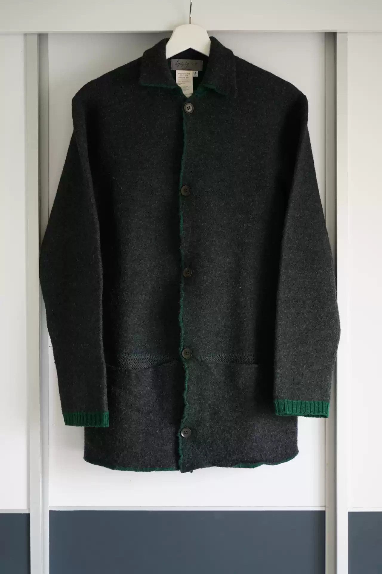 Yohji Yamamoto Yohji Yamamoto 03aw Green Thread Patchwork Wool Coat Size US L / EU 52-54 / 3 - 1 Thumbnail