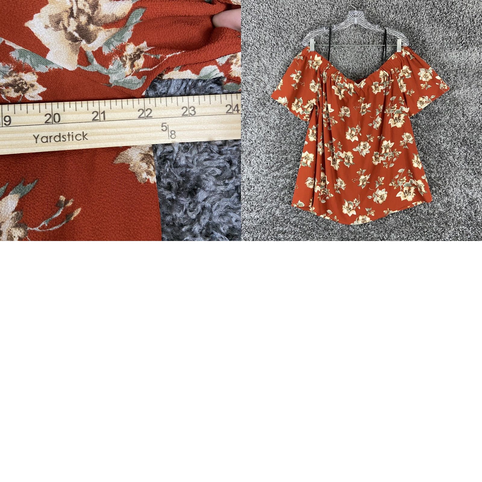 Vintage VINTAGE Perch by Blu Pepper Floral Blouse Off Shoulder Women's 2XL Orange Short Sleeve Plus Size XXL / US 16-18 / IT 52-54 - 8 Thumbnail