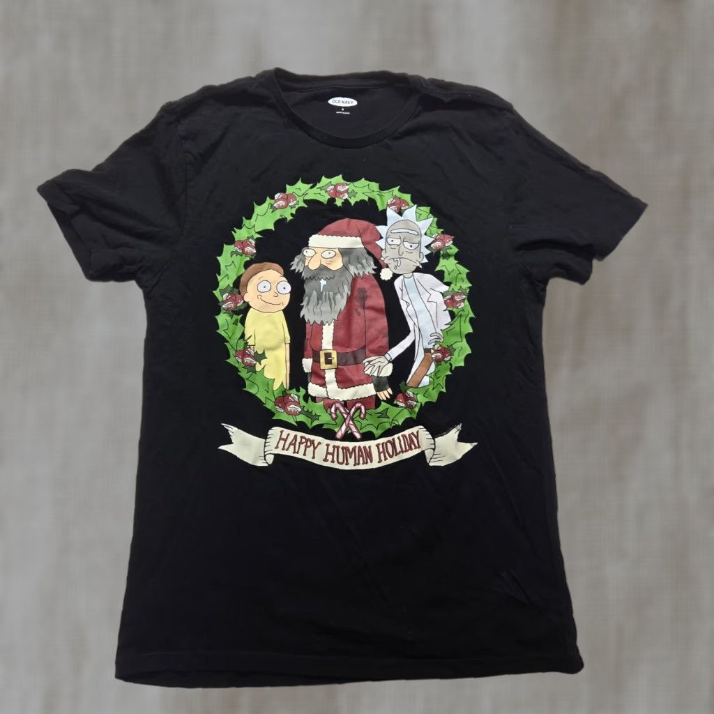Delta Rick & Morty Happy Human Holiday Graphic Black T-Shirt Christmas Men's S Small Shirt Mens Christmas Holiday Graphic Print Cotton Delta | 90s? Size US S / EU 44-46 / 1 - 1 Thumbnail