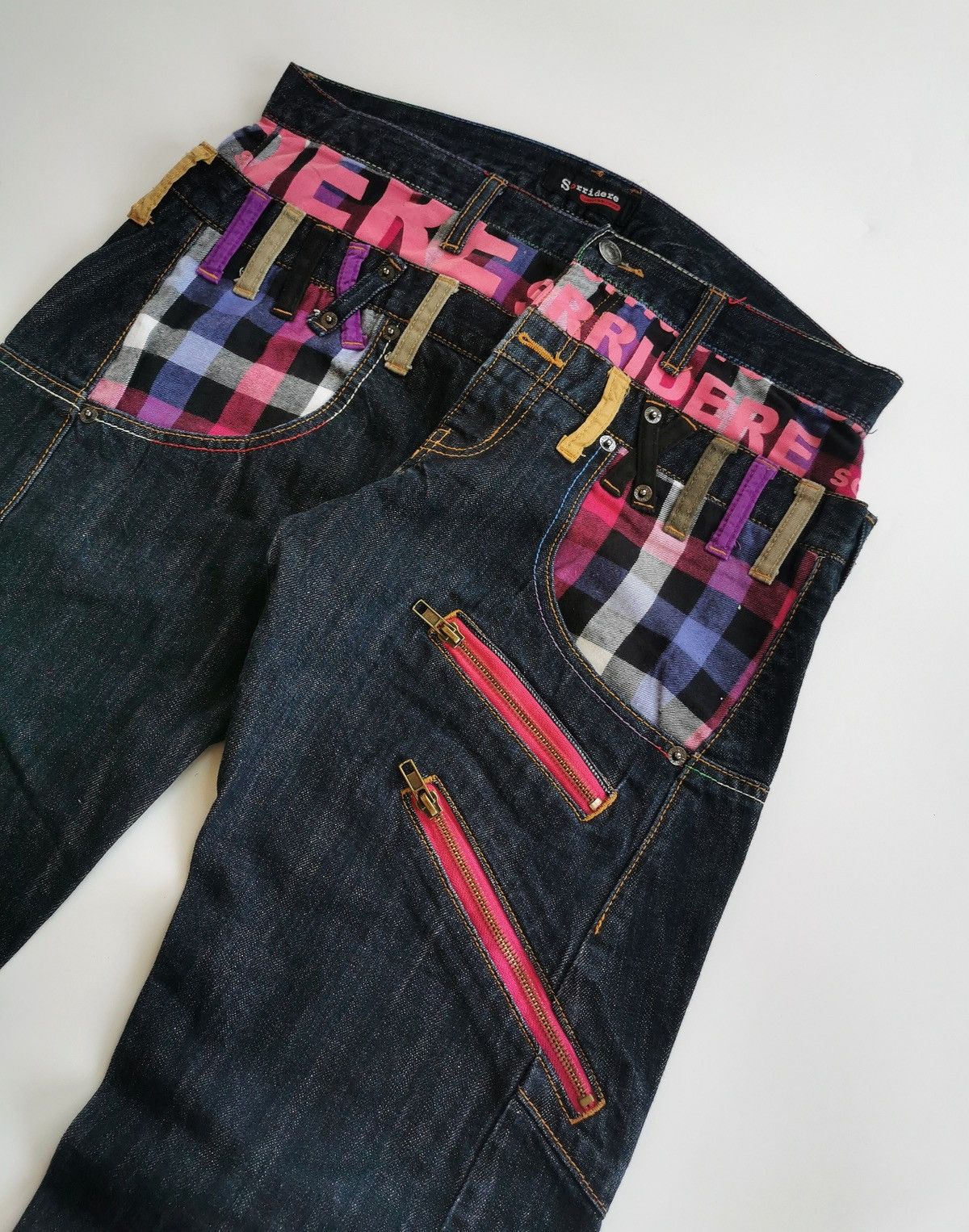 Kapital Sorridere Double Waist Zipper Check Dark Blue Jeans Punk Size US 32 / EU 48 - 3 Thumbnail