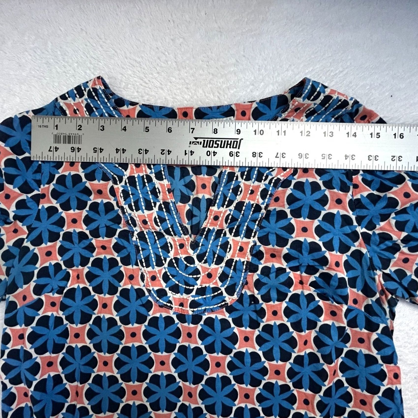 Boden Boden Womens Blue Orange Floral Medallion Geometric Split Neck 3/4 Sleeve Top 8R Size M / US 6-8 / IT 42-44 - 6 Thumbnail