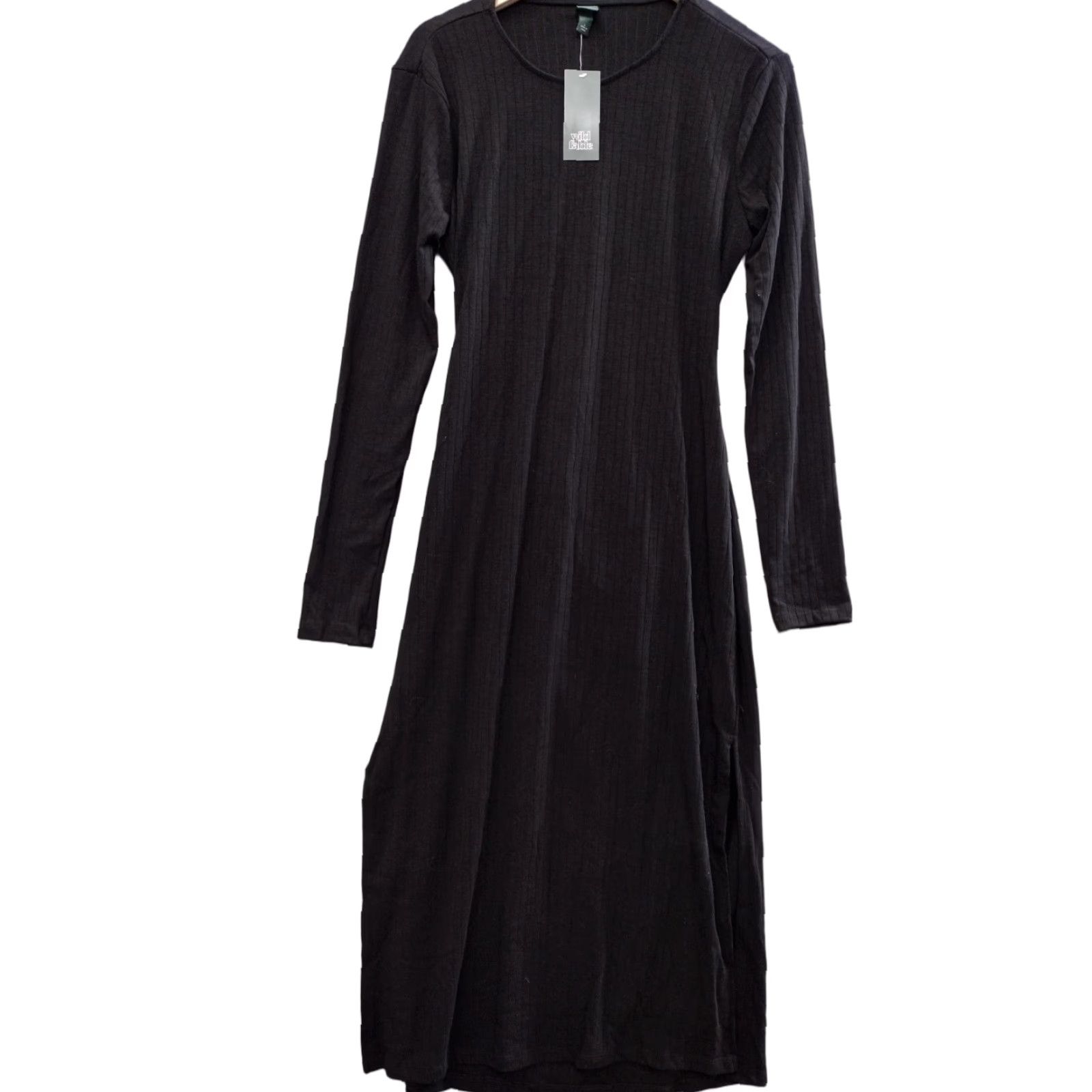 Vintage Wild Fable Dress Womens Black Long Sleeve Ribbed Midi Cut Out Back Size L Size L / US 10 / IT 46 - 1 Thumbnail