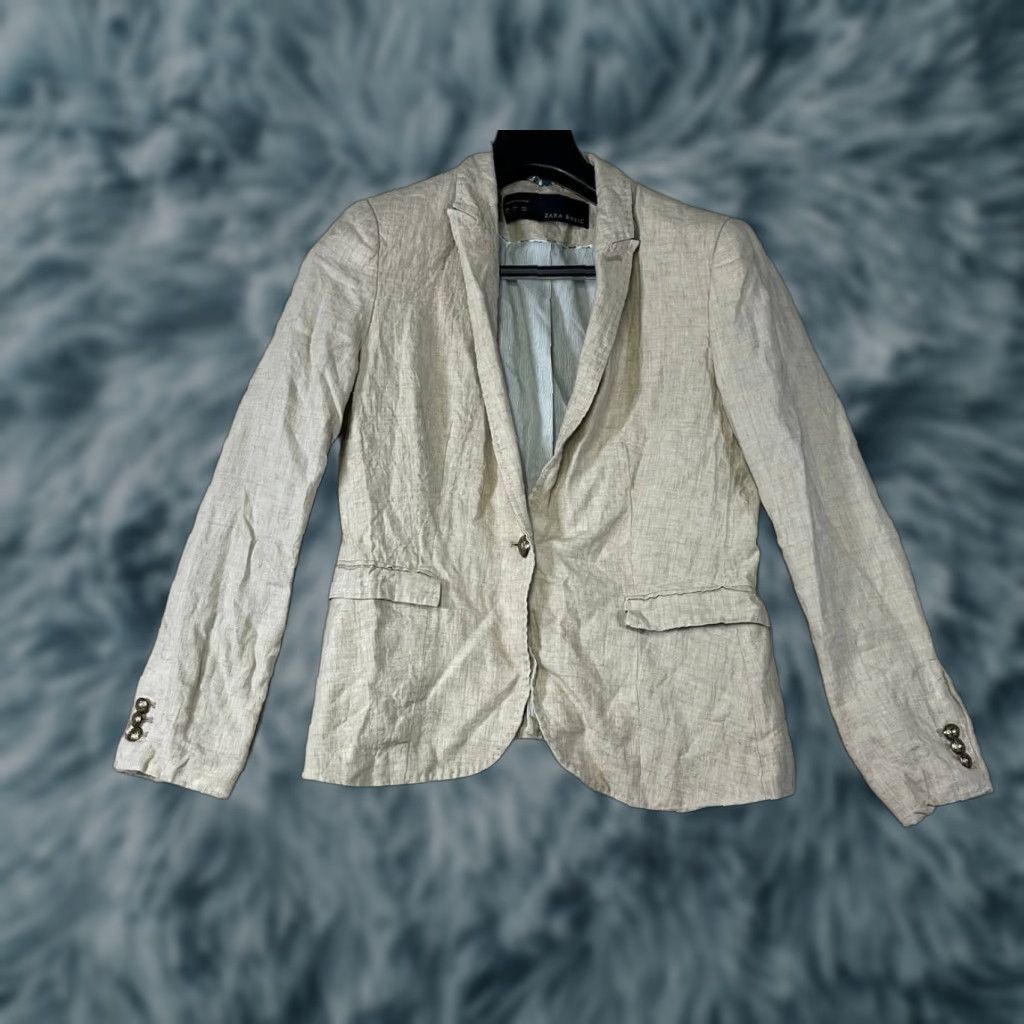 Zara Zara Blazer Womens L Blazer Beige 100% Linen Lined Coat Jacket Long Sleeve Buttoned Mid-Length RegularFit Size L / US 10 / IT 46 - 1 Thumbnail