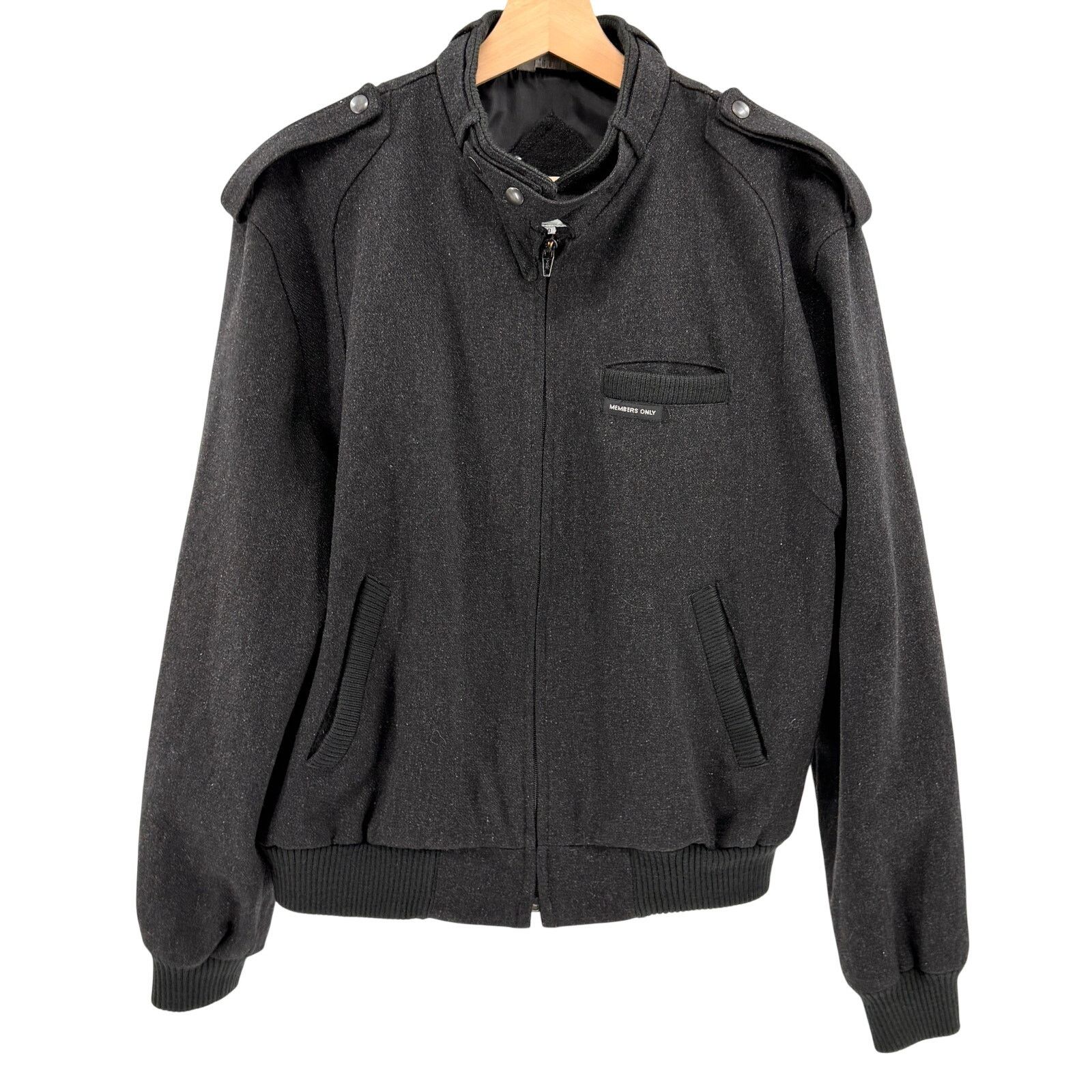 Members Only Vintage 80s Charcoal Wool Blend Iconic Racer Bomber Jacket Size US M / EU 48-50 / 2 - 1 Thumbnail