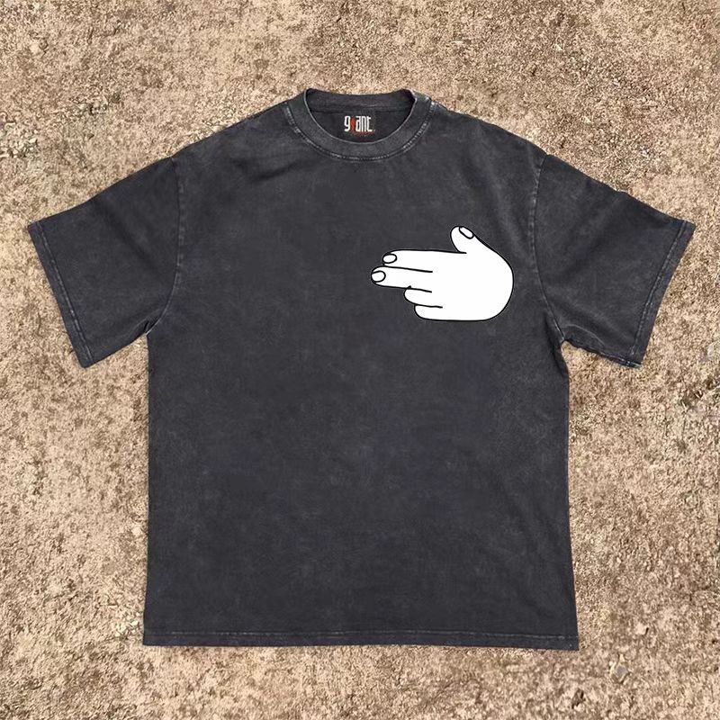 Vintage Black Loose Finger Print Short Sleeve T-Shirt Size US L / EU 52-54 / 3 - 2 Thumbnail