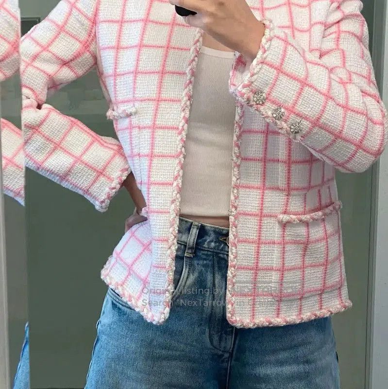 Chanel Chanel Pink Checked Women's Coat . Size XXS / US 00 / IT 34 - 9 Thumbnail
