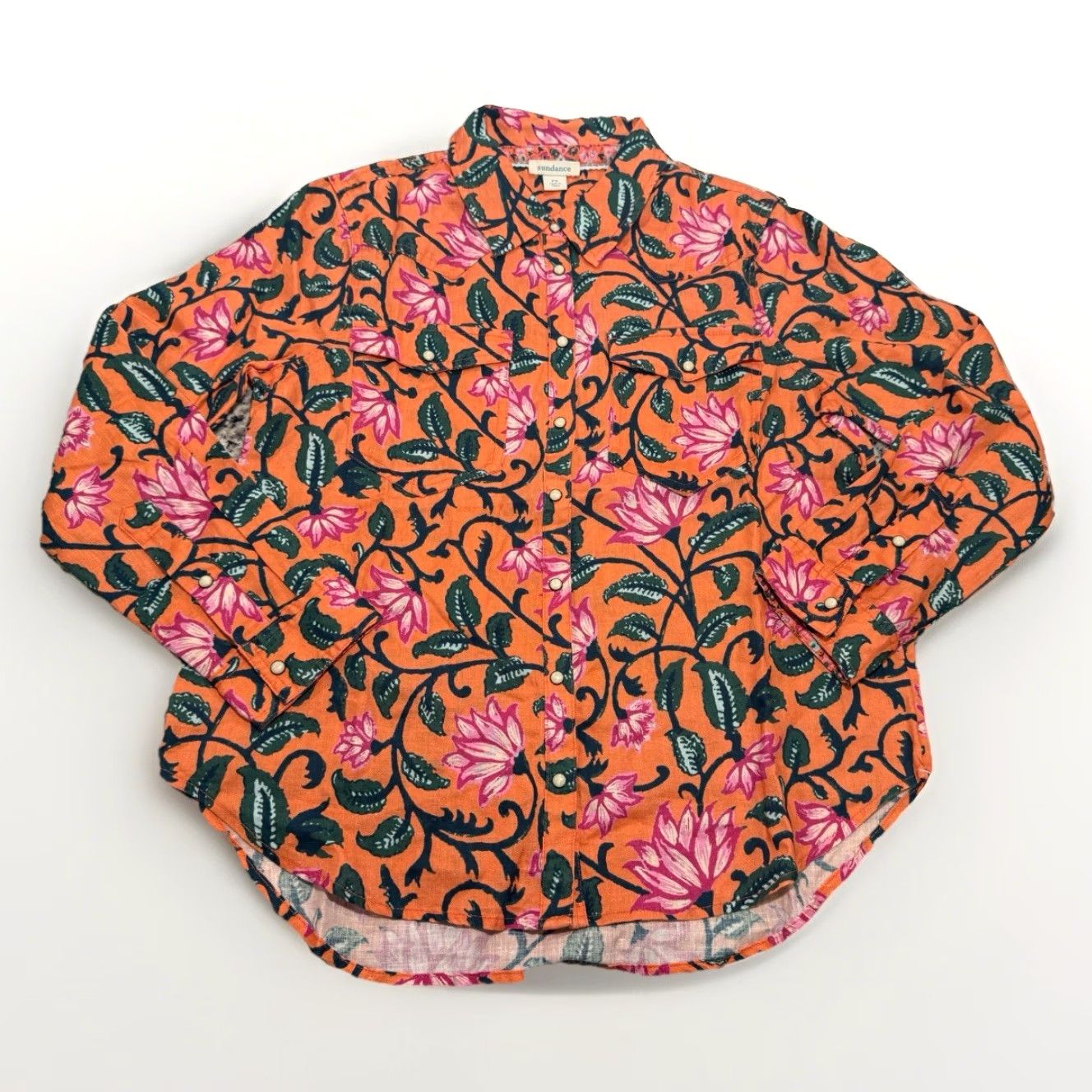 Vintage Sundance Willow Linen Floral Pearl Snap Front L/S Shirt PS Orange Womens Size S / US 4 / IT 40 - 2 Thumbnail