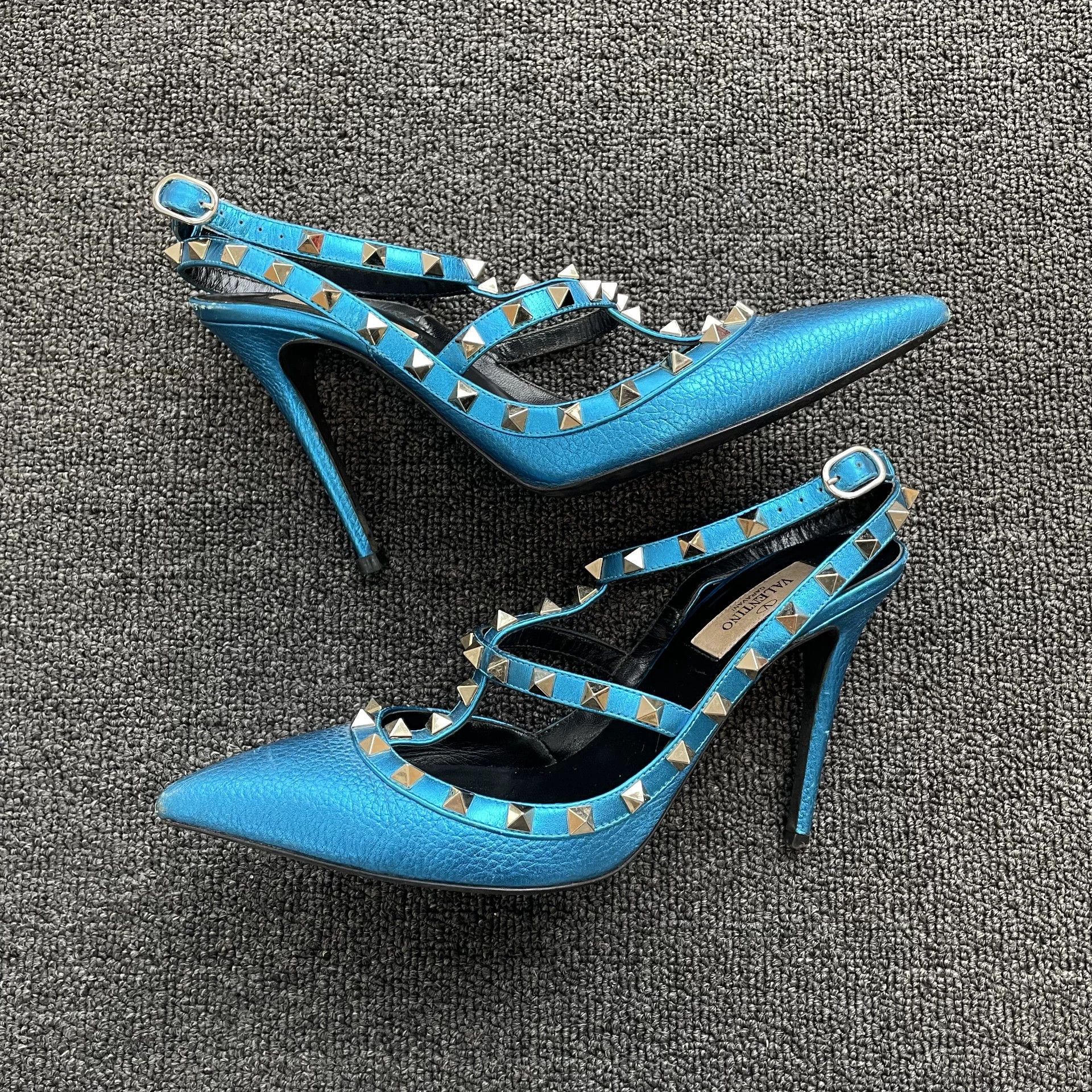 Valentino Valentino Rockstud Open Heel 10cm Roman Sandal Blue 39 Size US 8.5 / IT 38.5 - 6 Thumbnail
