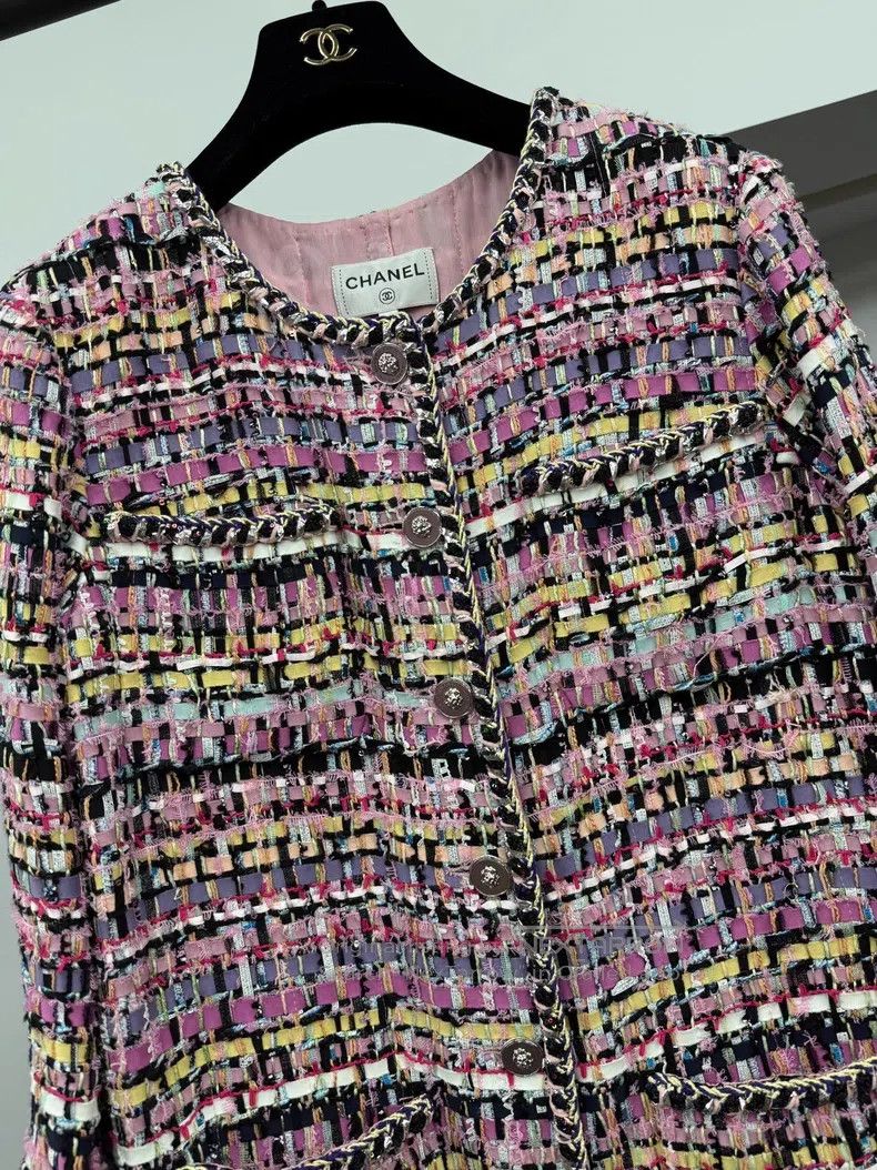 Chanel Chanel Pink-purple woven tweed coat Size XS / US 0-2 / IT 36-38 - 2 Thumbnail