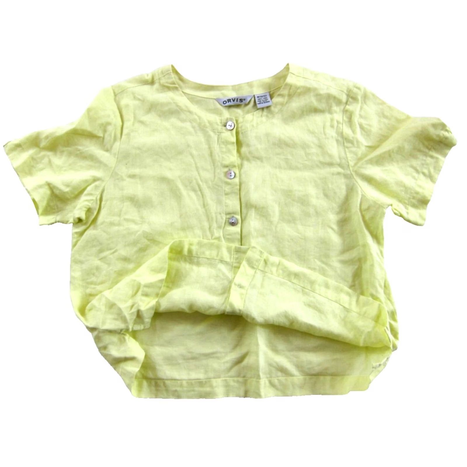 Orvis ORVIS 100% Linen Bright Yellow Button Down Short Sleeve Tunic Blouse Top M 10/12 Women Size M / US 6-8 / IT 42-44 - 3 Thumbnail