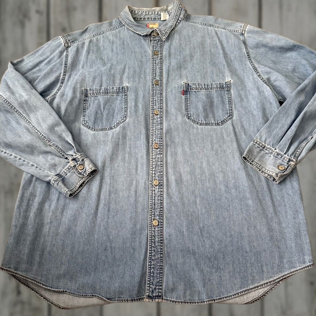 Levi's VINTAGE Levi’s Red Tab Shirt Men XXL Blue Metal Button Rivet Denim Workwear Aged Size US XXL / EU 58 / 5 - 1 Thumbnail